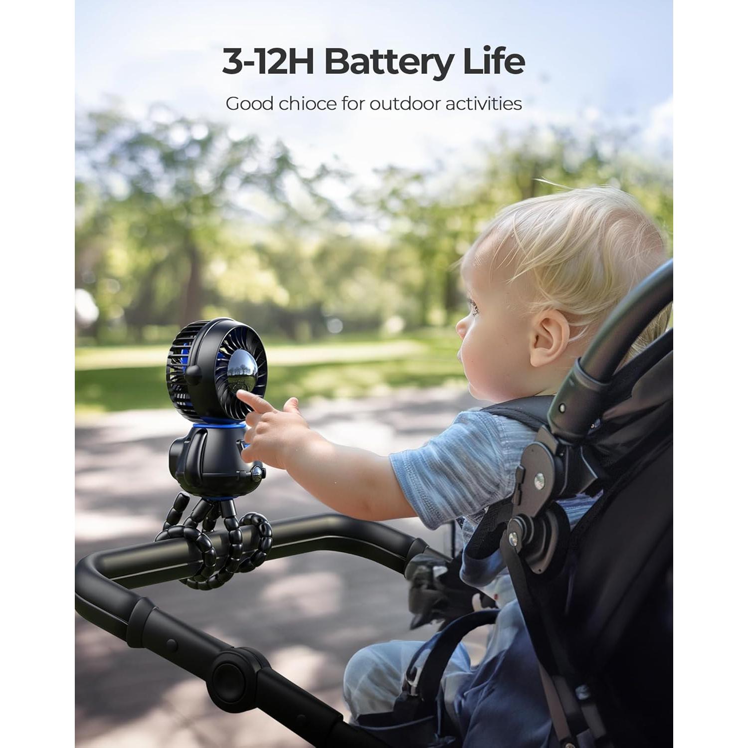 SLENPET Astronaut Portable Stroller Fan, Baby-Safe Clip-on with Detachable Flexible Tripod, Rechargeable Battery-Operated, 3-Speeds, 270° Rotation - Ideal for Car Seats, Cribs, Treadmills, Travel