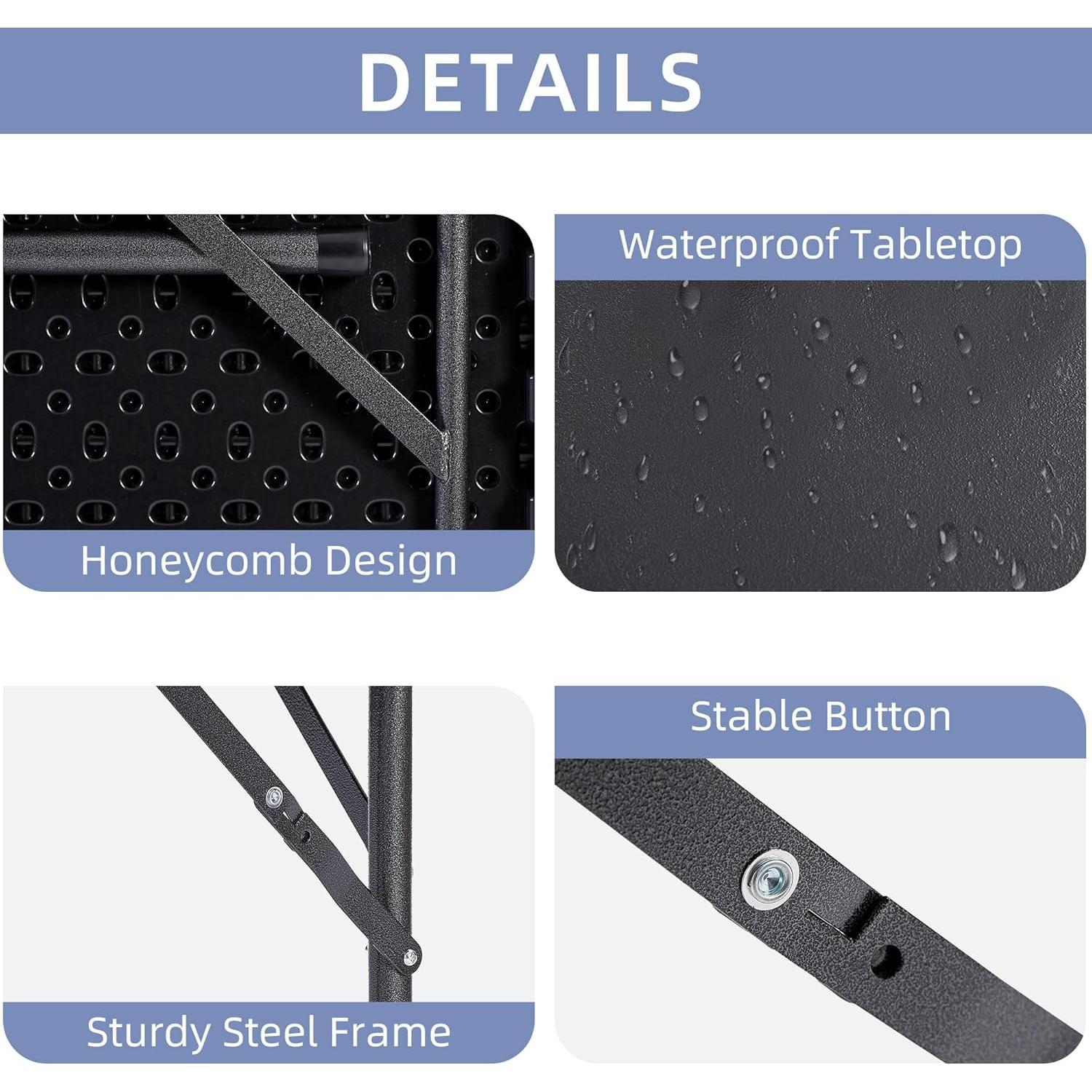 Mesa Plegable Cuadrada VECELO 88.9 cm Negra para 4 Personas