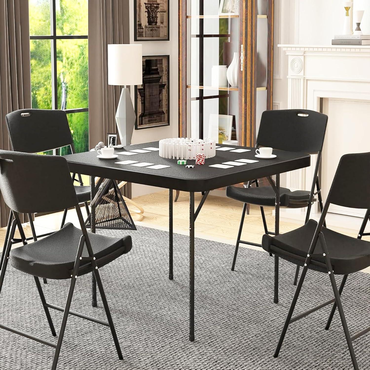 Mesa Plegable Cuadrada VECELO 88.9 cm Negra para 4 Personas