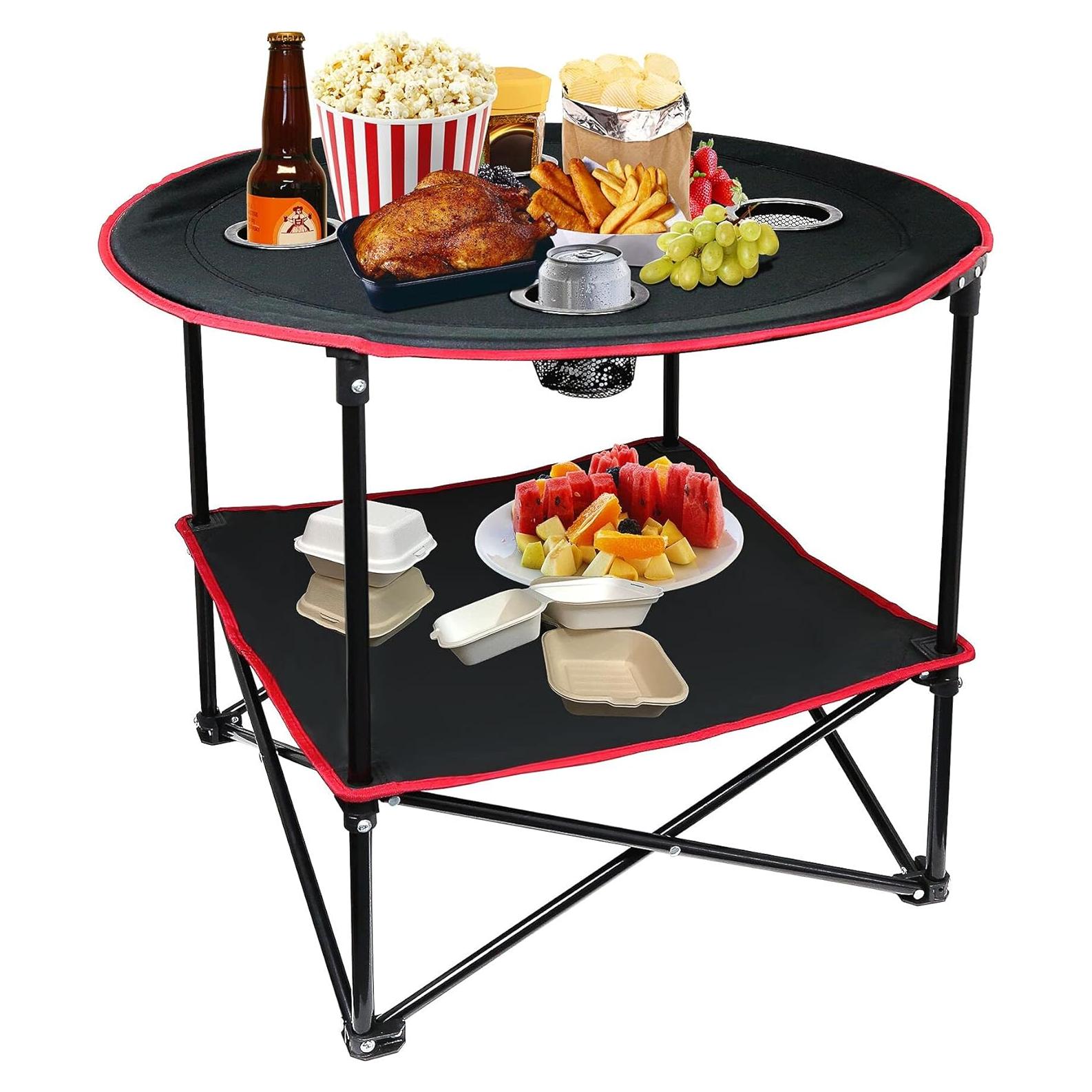 Mesa de Picnic Plegable LESES 72.9 cm Acero Inoxidable Negra y Roja