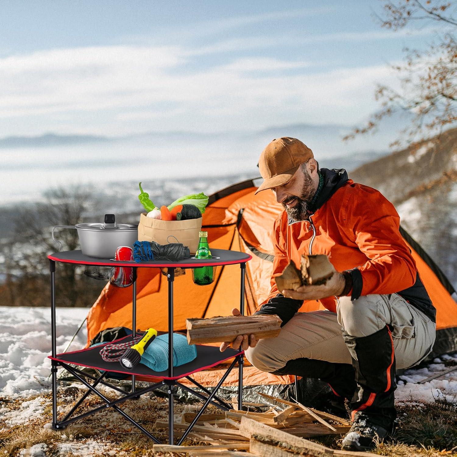 Mesa de Picnic Plegable LESES 72.9 cm Acero Inoxidable Negra y Roja
