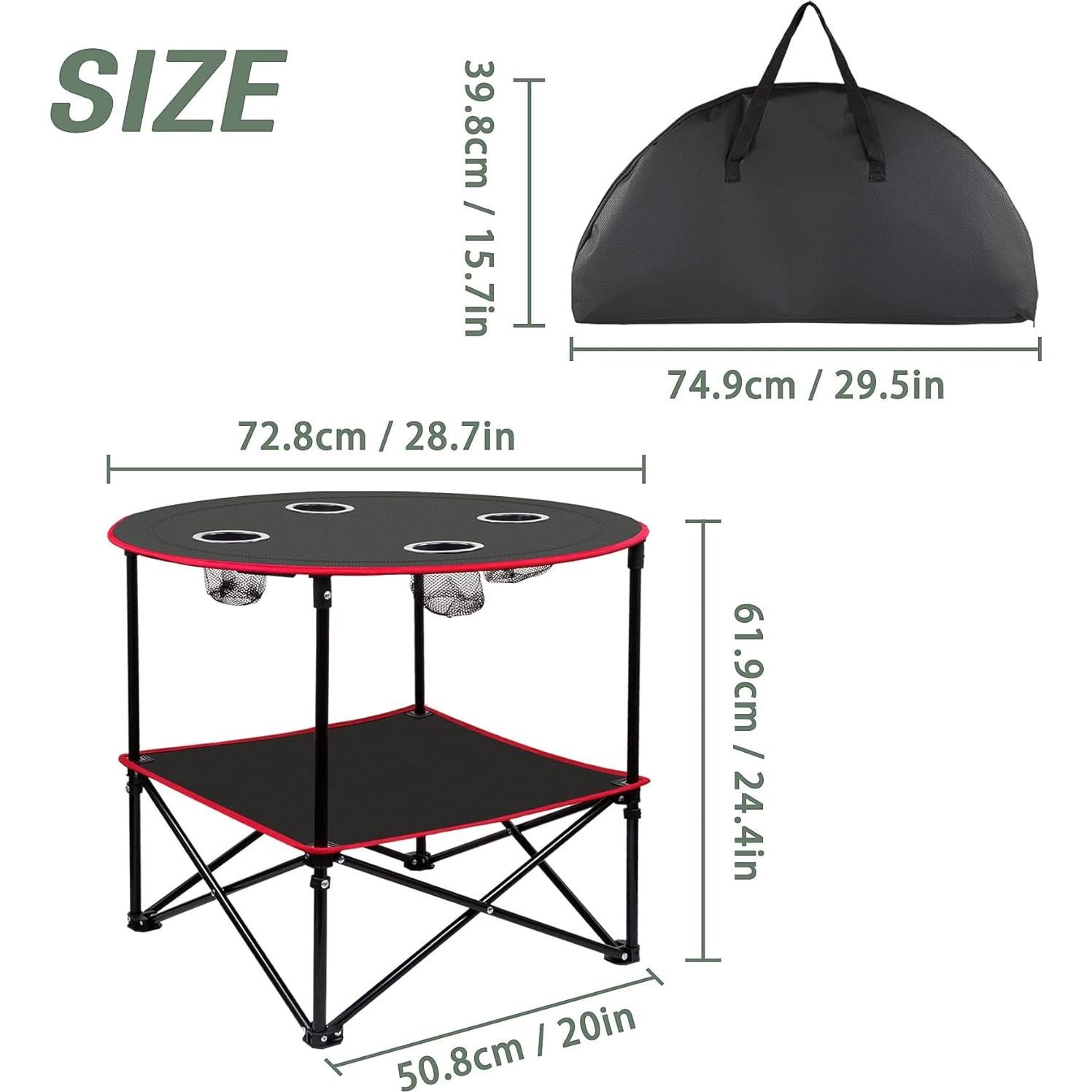 Mesa de Picnic Plegable LESES 72.9 cm Acero Inoxidable Negra y Roja