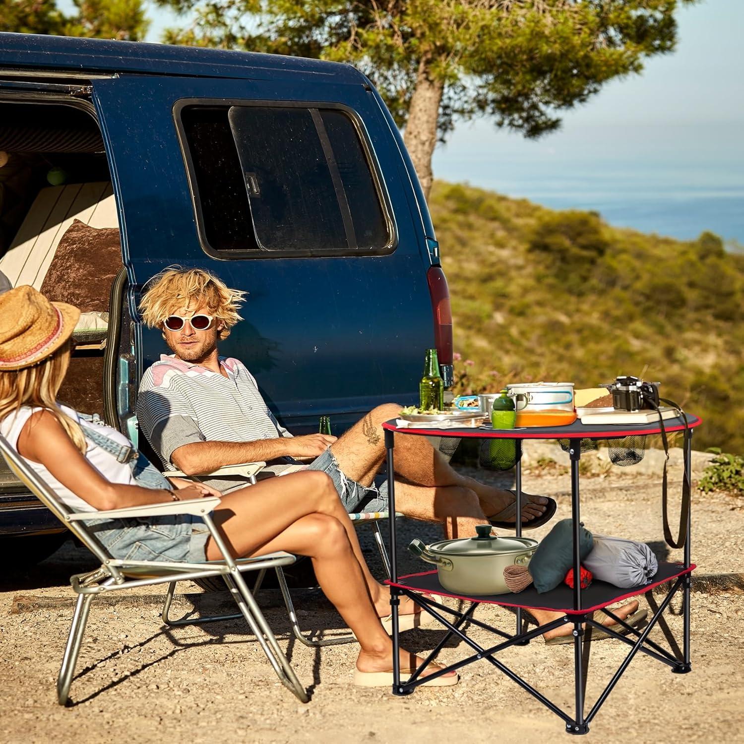 Mesa de Picnic Plegable LESES 72.9 cm Acero Inoxidable Negra y Roja