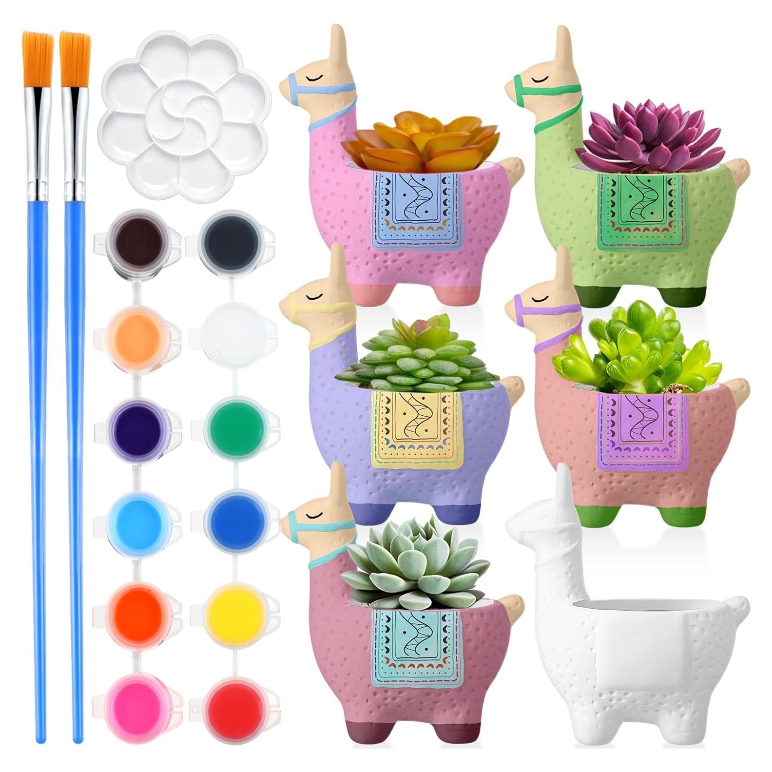 Kit de Manualidades Pasimy 6 Macetas Cerámicas Alpaca para Pintar