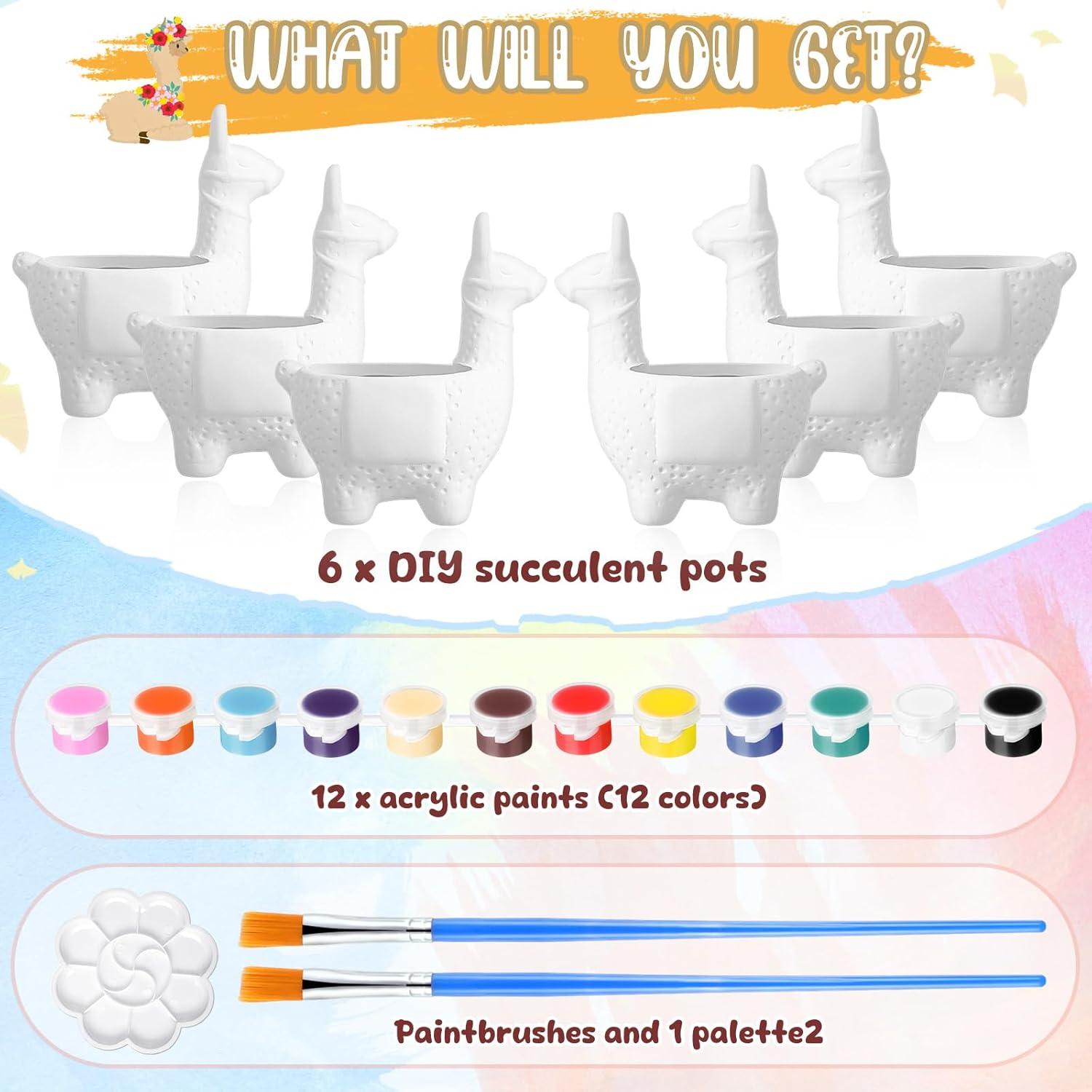 Kit de Manualidades Pasimy 6 Macetas Cerámicas Alpaca para Pintar