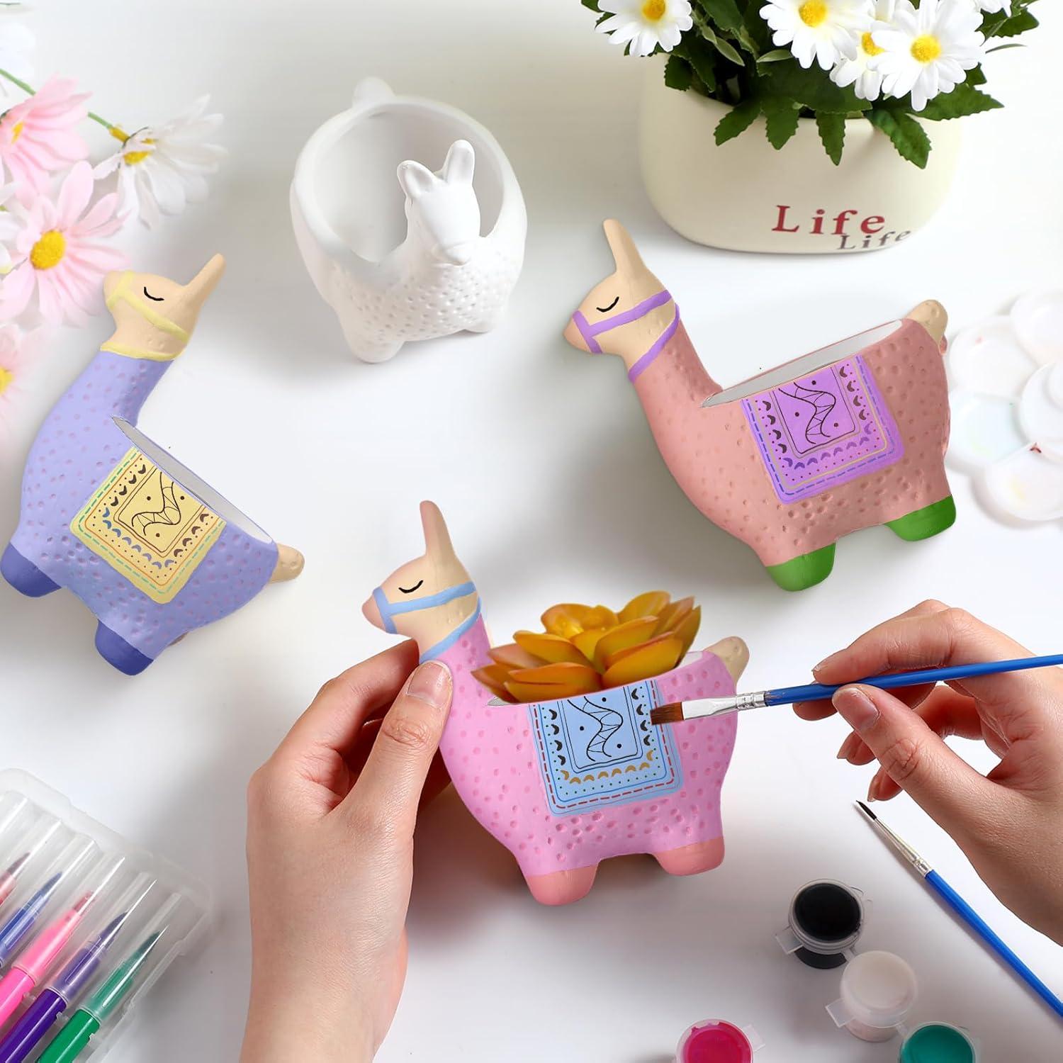 Kit de Manualidades Pasimy 6 Macetas Cerámicas Alpaca para Pintar