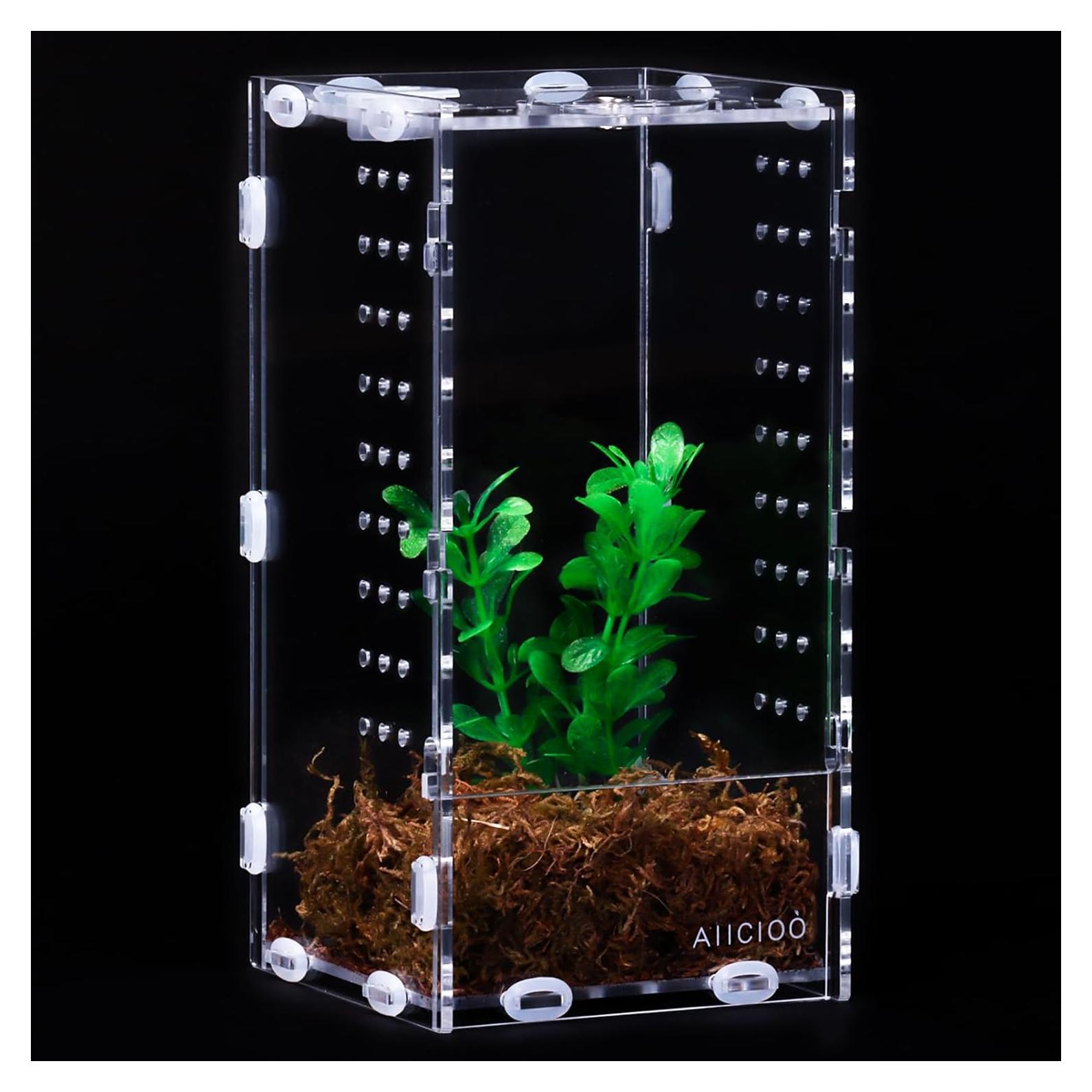 Terrario Acrílico AIICIOO 10.16x10.16x20.32 cm para Reptiles