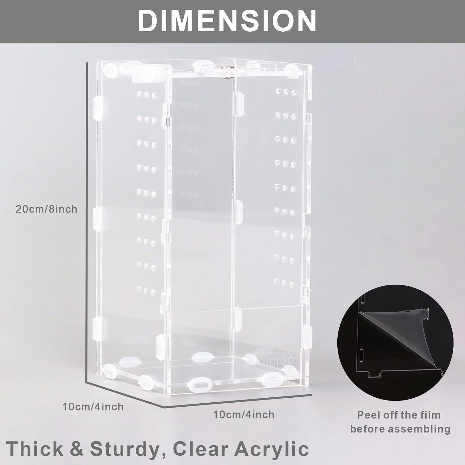 Terrario Acrílico AIICIOO 10.16x10.16x20.32 cm para Reptiles