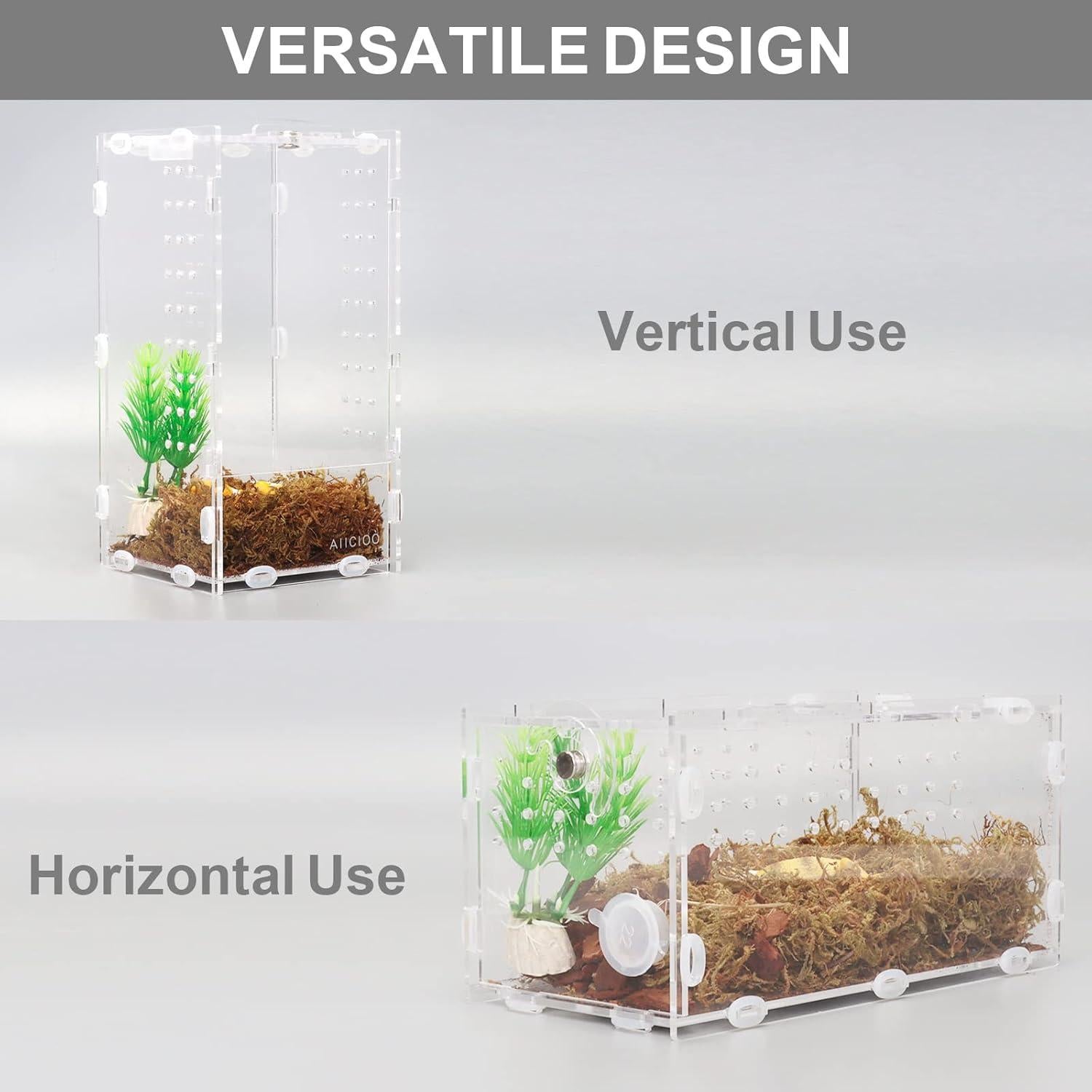 Terrario Acrílico AIICIOO 10.16x10.16x20.32 cm para Reptiles