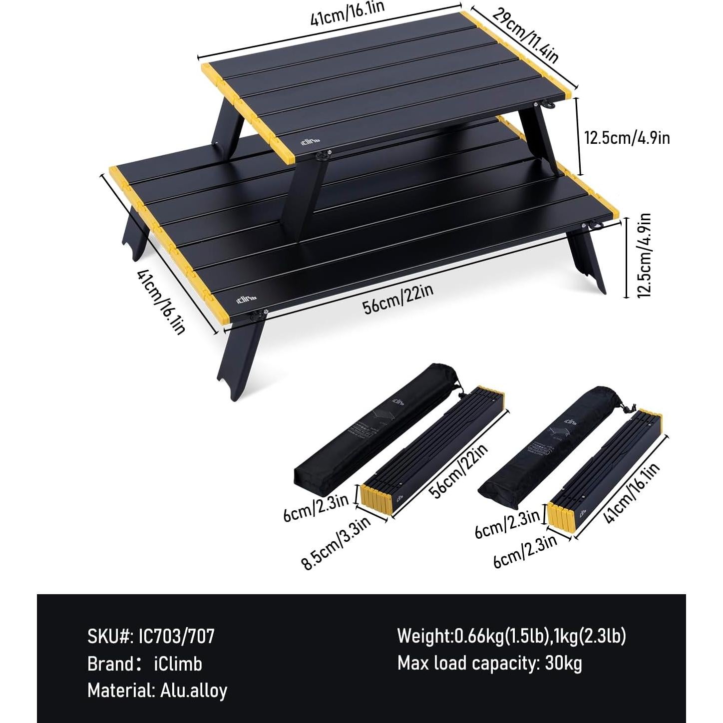 Mesa Plegable iClimb IC703707 Compacta de Aluminio Negra