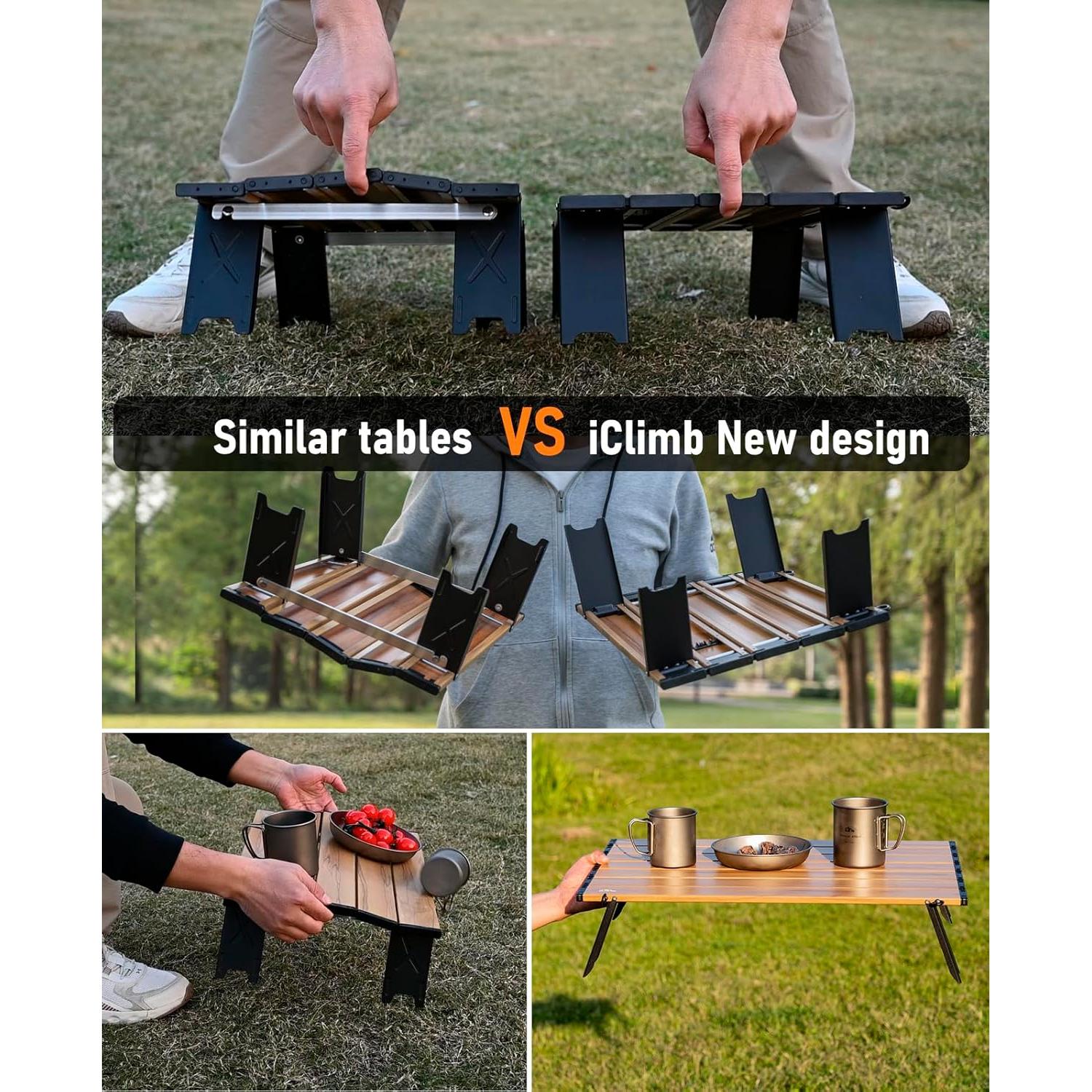 Mesa Plegable iClimb IC703707 Compacta de Aluminio Negra