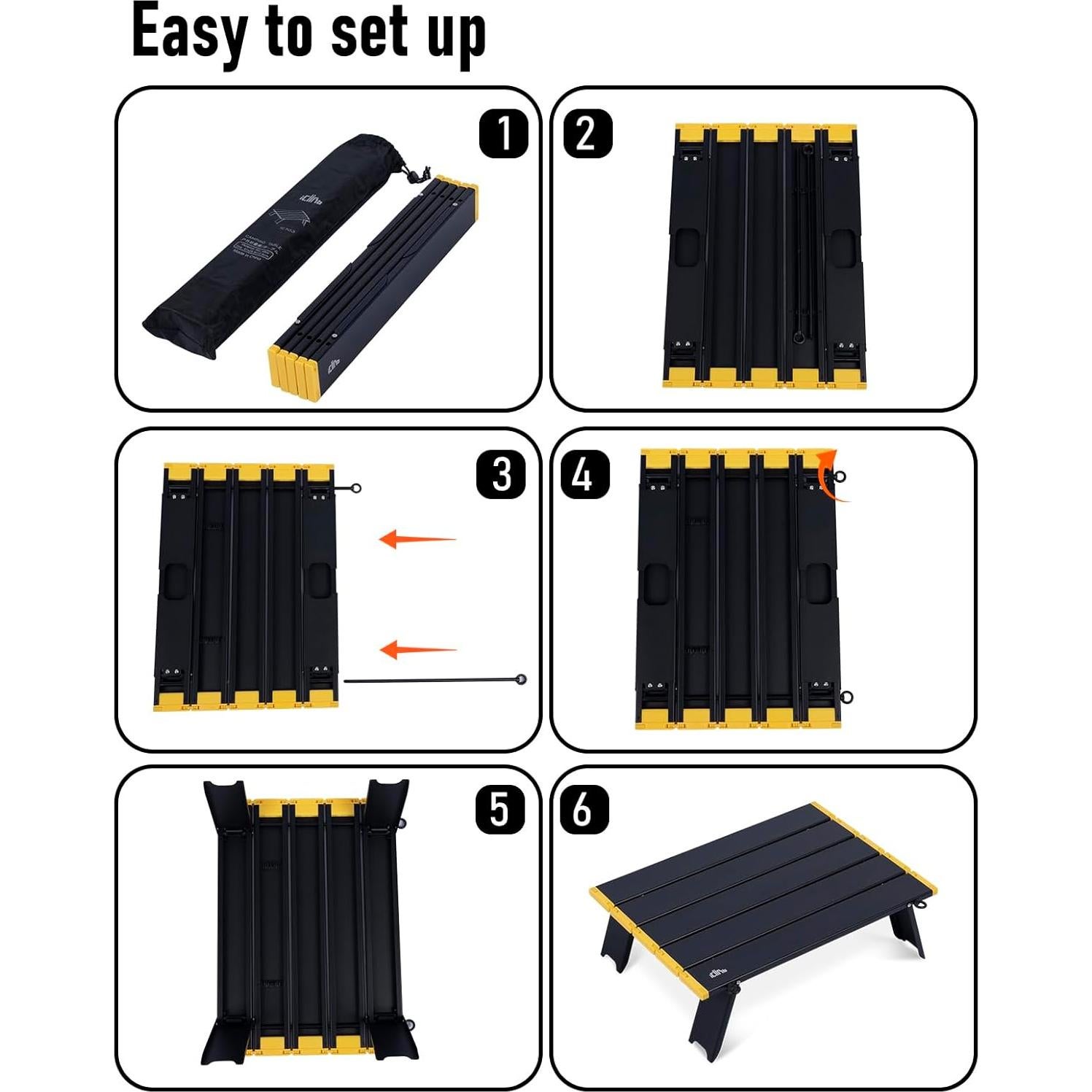 Mesa Plegable iClimb IC703707 Compacta de Aluminio Negra