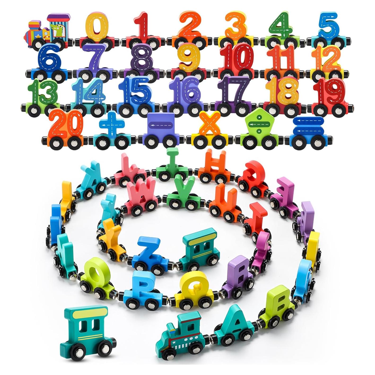 Juguetes de Tren Magnéticos de Madera Vinsot - 2 Juegos Educativos