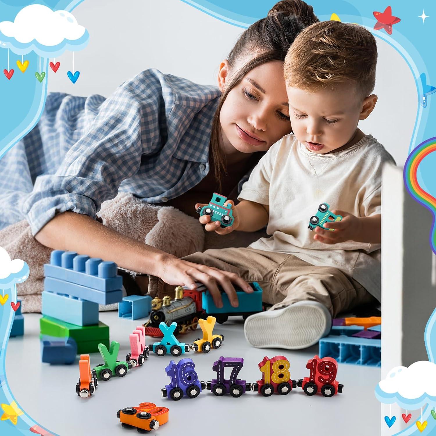 Juguetes de Tren Magnéticos de Madera Vinsot - 2 Juegos Educativos