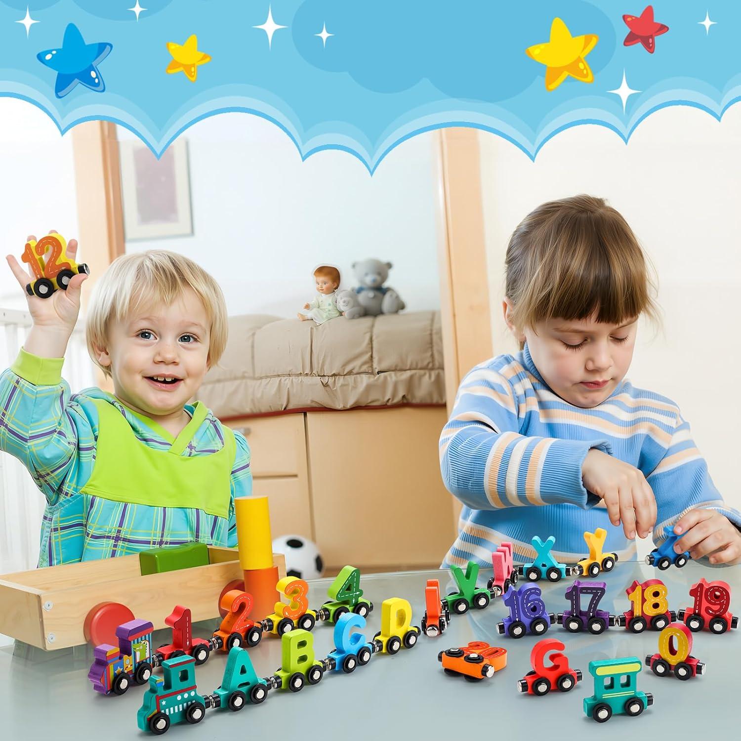 Juguetes de Tren Magnéticos de Madera Vinsot - 2 Juegos Educativos