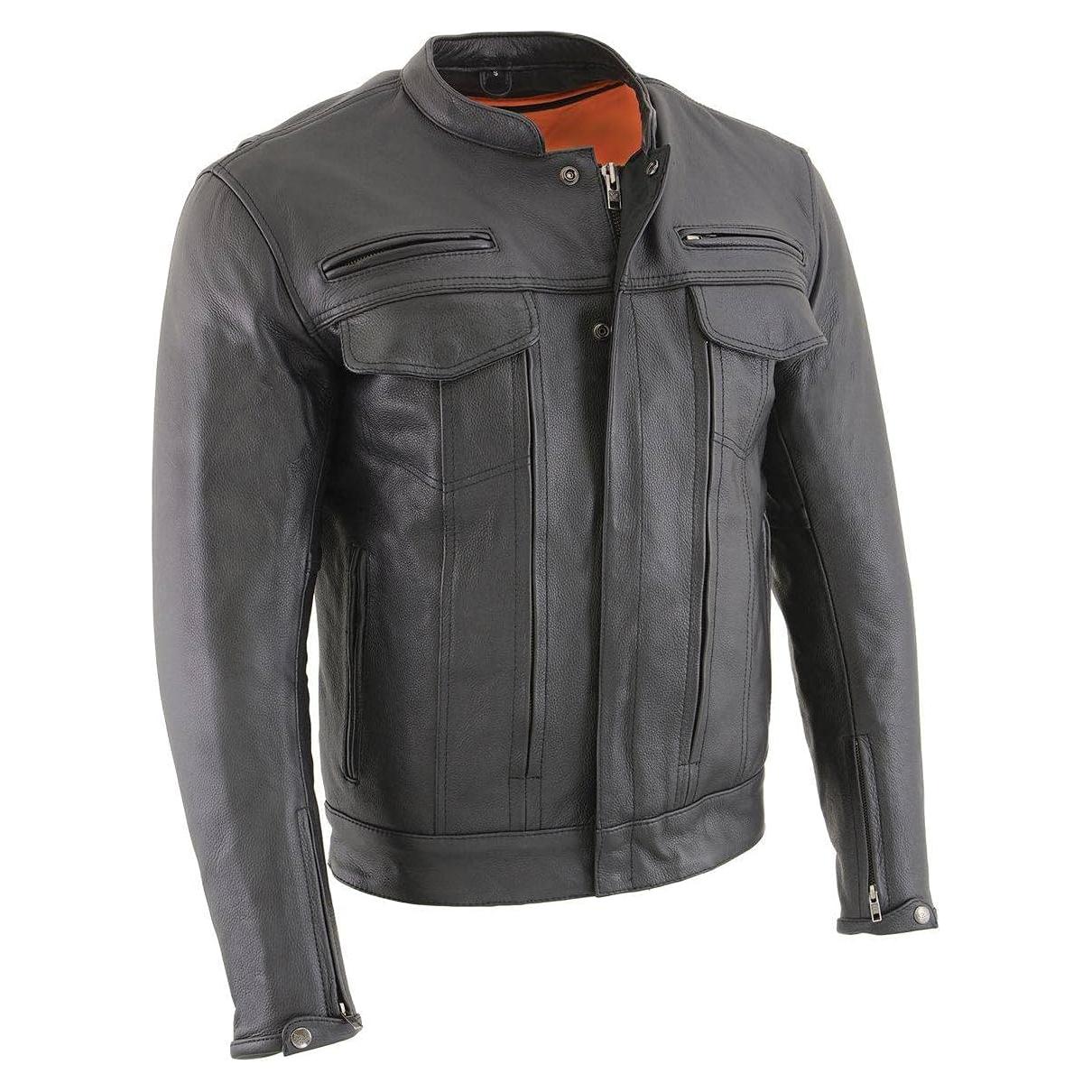 Chaqueta de motocicleta de cuero negro Milwaukee Leather MLM1506