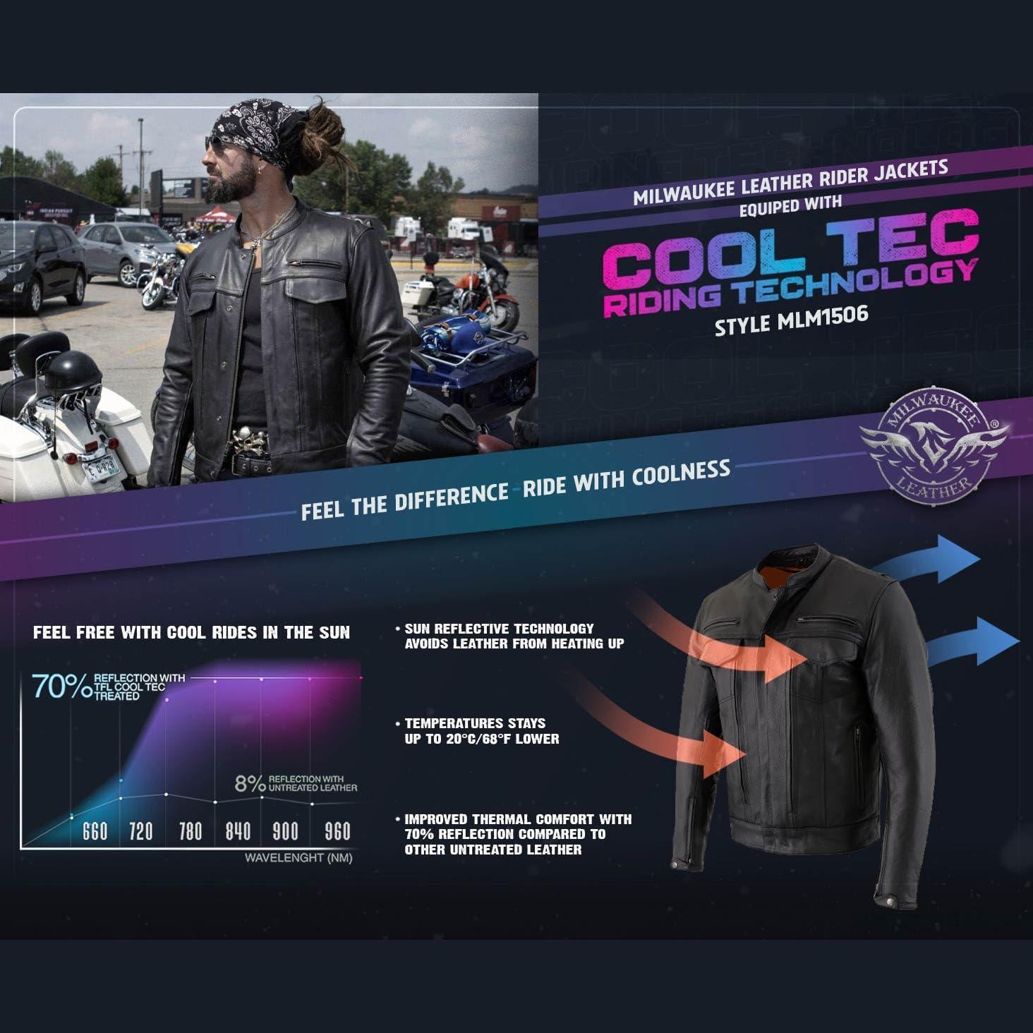 Chaqueta de motocicleta de cuero negro Milwaukee Leather MLM1506