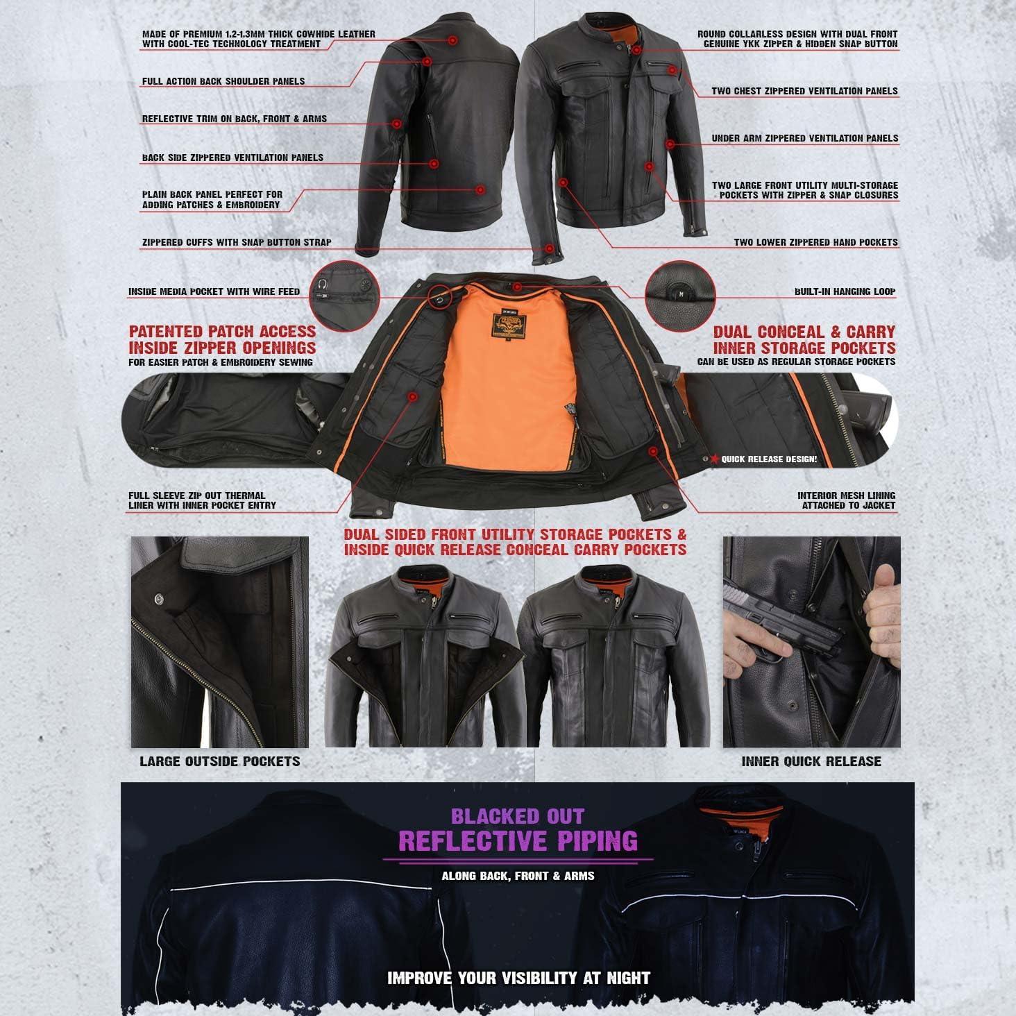 Chaqueta de motocicleta de cuero negro Milwaukee Leather MLM1506