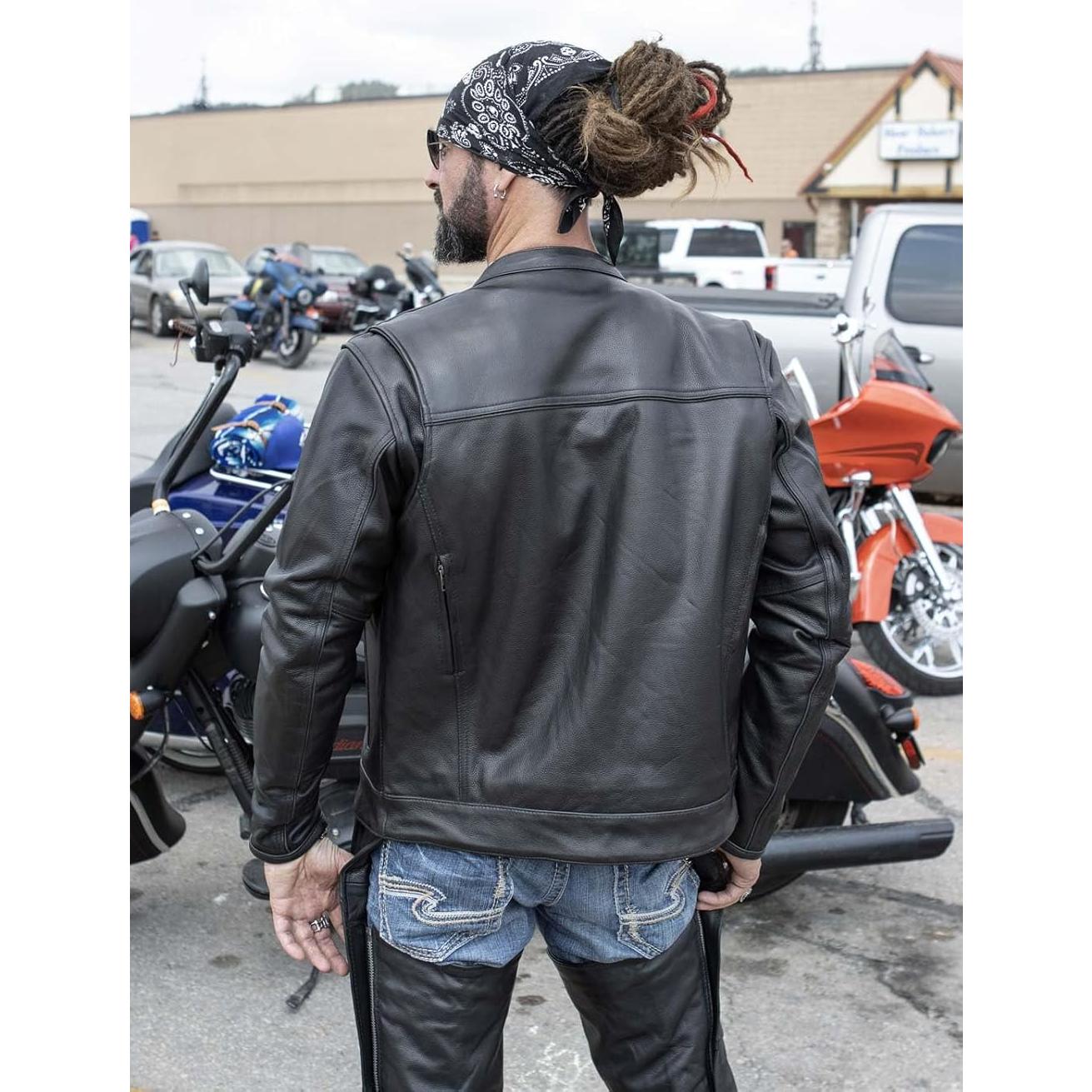 Chaqueta de motocicleta de cuero negro Milwaukee Leather MLM1506