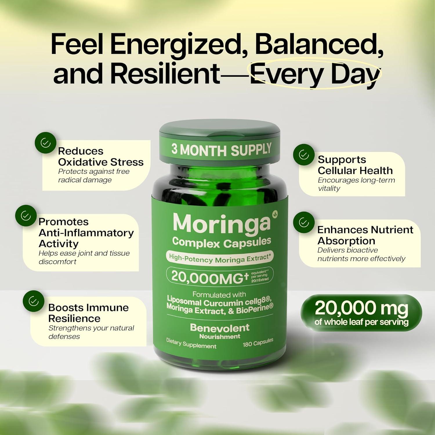 Cápsulas de Moringa Benevolente 180 Unidades - Alta Potencia 20:1
