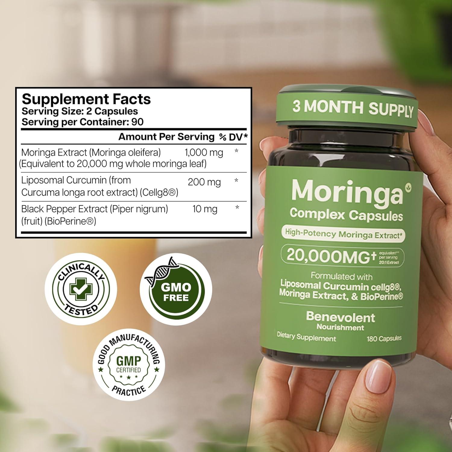 Cápsulas de Moringa Benevolente 180 Unidades - Alta Potencia 20:1