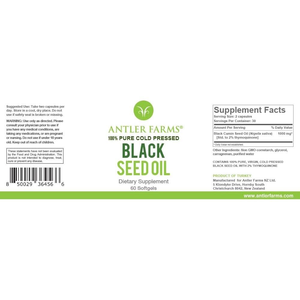 Cápsulas de Gel Suave Antler Farms Aceite Semilla Negra 60u