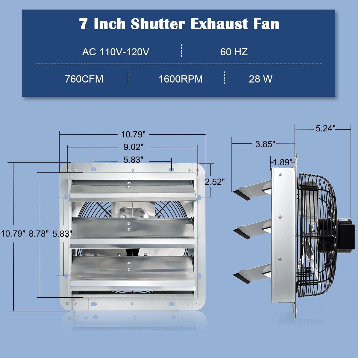 Ventilador de Escape Hiorucet 7" Montaje en Pared 760CFM