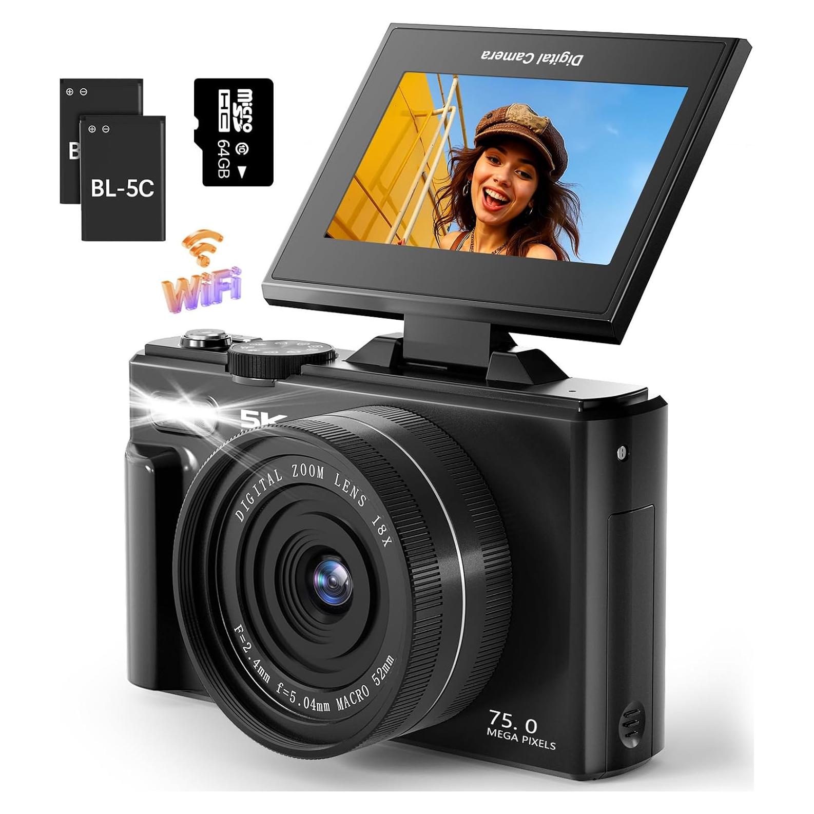 Cámara Digital IWOBAC WD08-5K 75MP 5K WiFi Zoom 18X