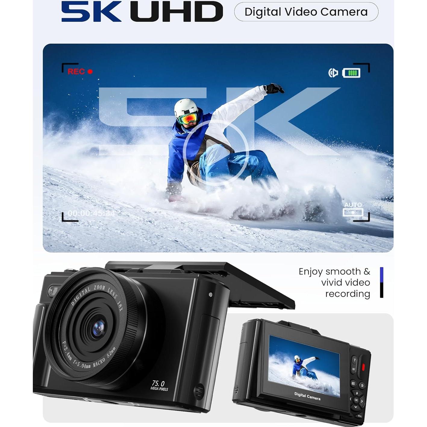 Cámara Digital IWOBAC WD08-5K 75MP 5K WiFi Zoom 18X