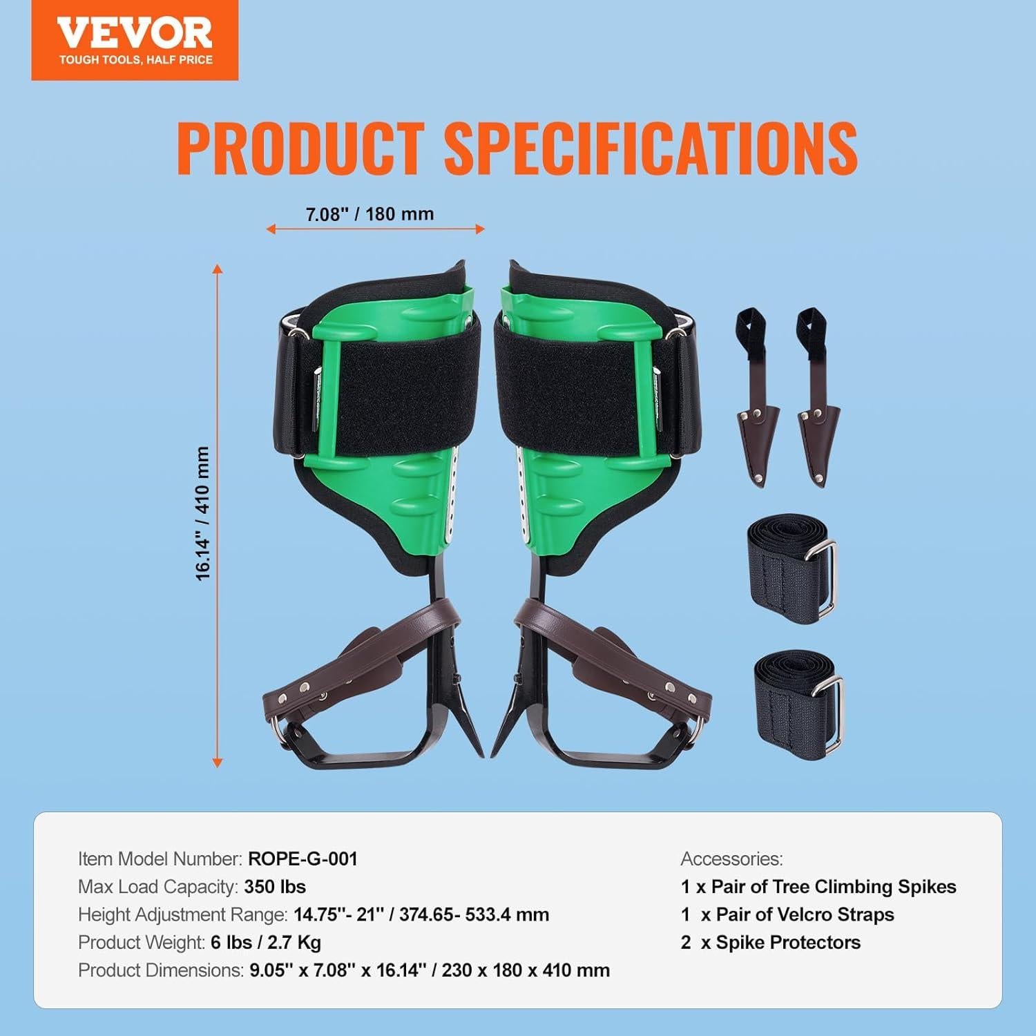 Picos de Escalada VEVOR para Árbol, 158.76 kg, Ajustables