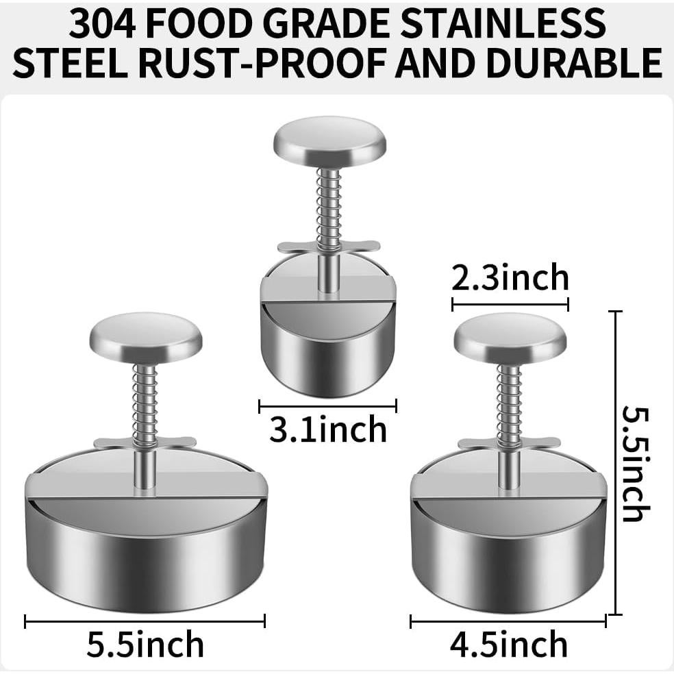 Prensa de Hamburguesas Ajustable Acero Inoxidable 3 Piezas