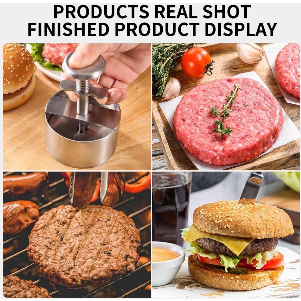 Prensa de Hamburguesas Ajustable Acero Inoxidable 3 Piezas