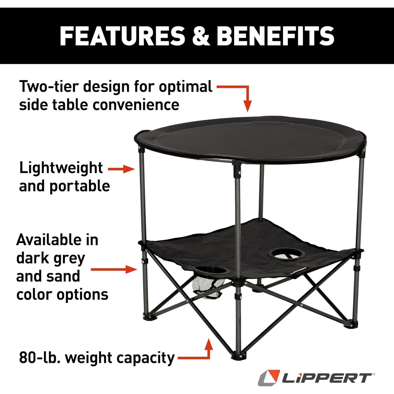 Mesa de Camping Plegable Lippert 2 Niveles Gris Oscuro