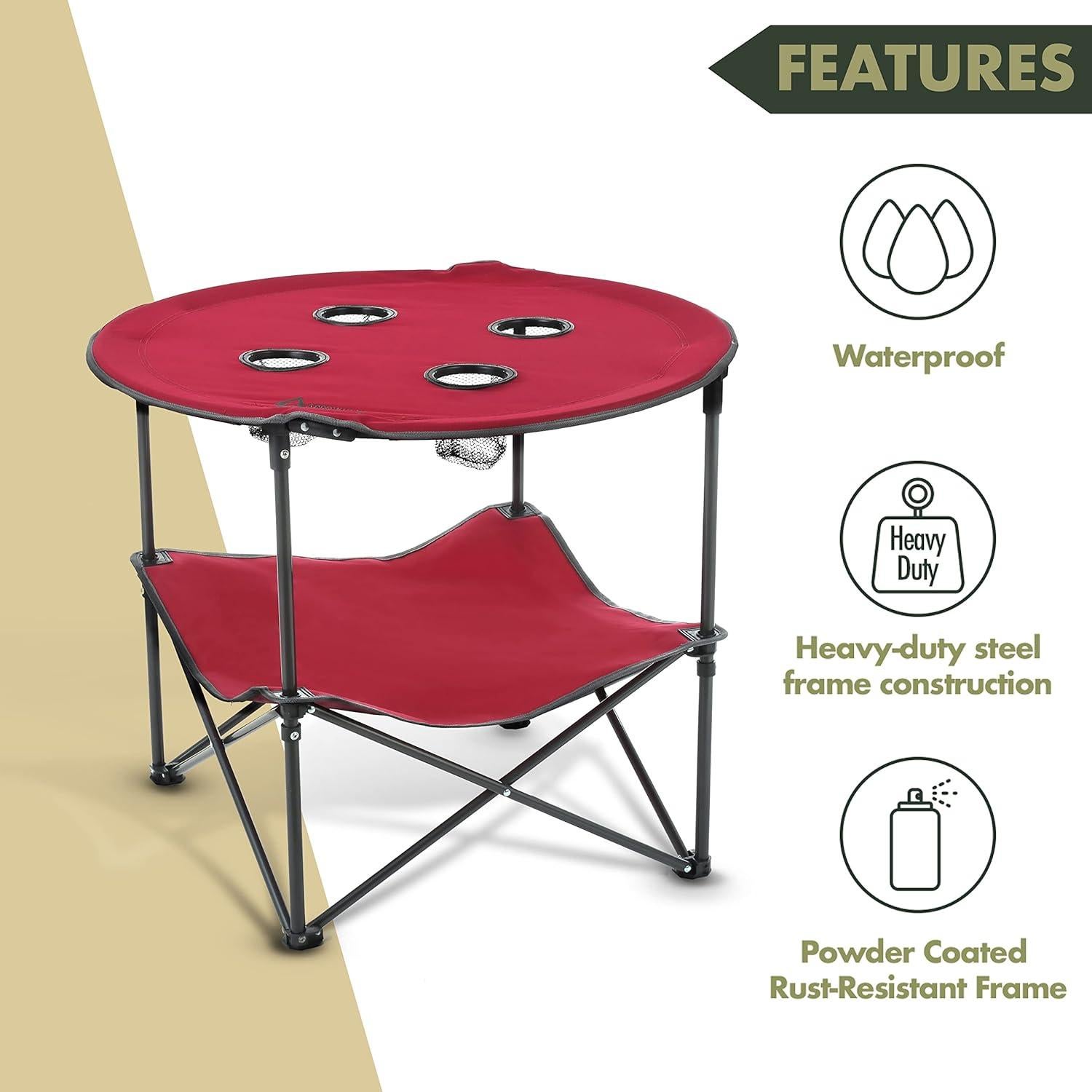 Mesa Plegable Circular ARROWHEAD 71cm 4 Soportes Tazas