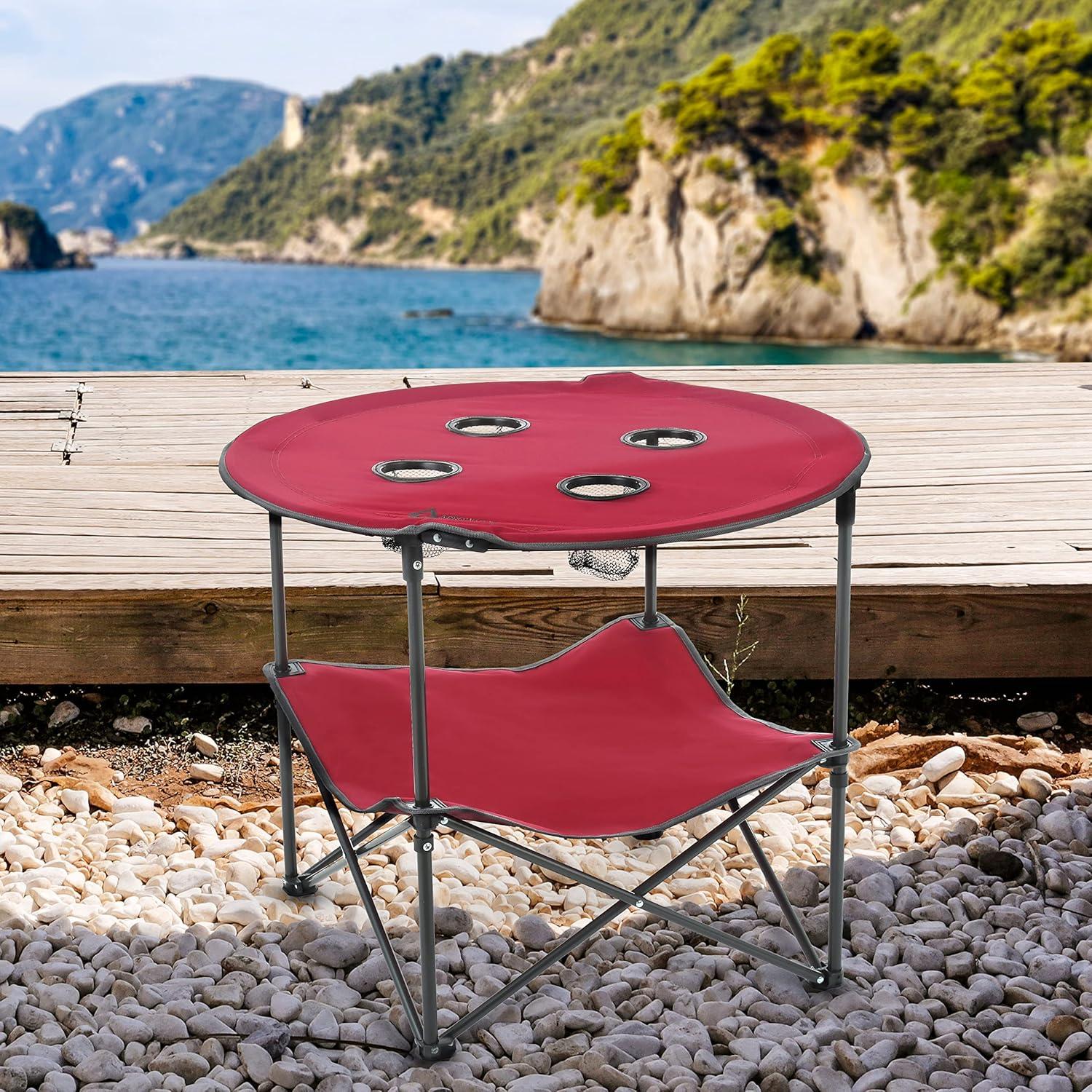 Mesa Plegable Circular ARROWHEAD 71cm 4 Soportes Tazas