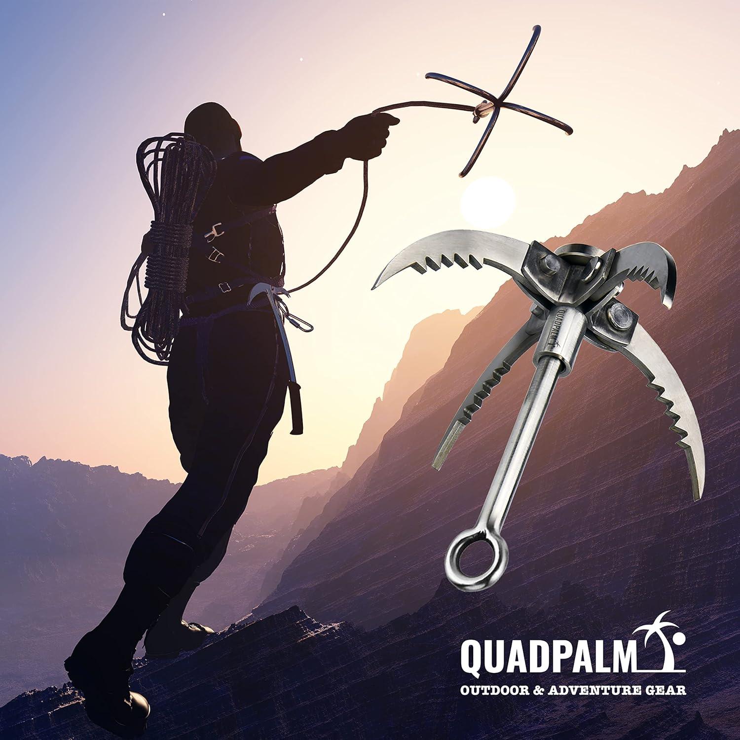 Gancho de Grappling QUADPALM con Cuerda de 10m - Acero Inoxidable