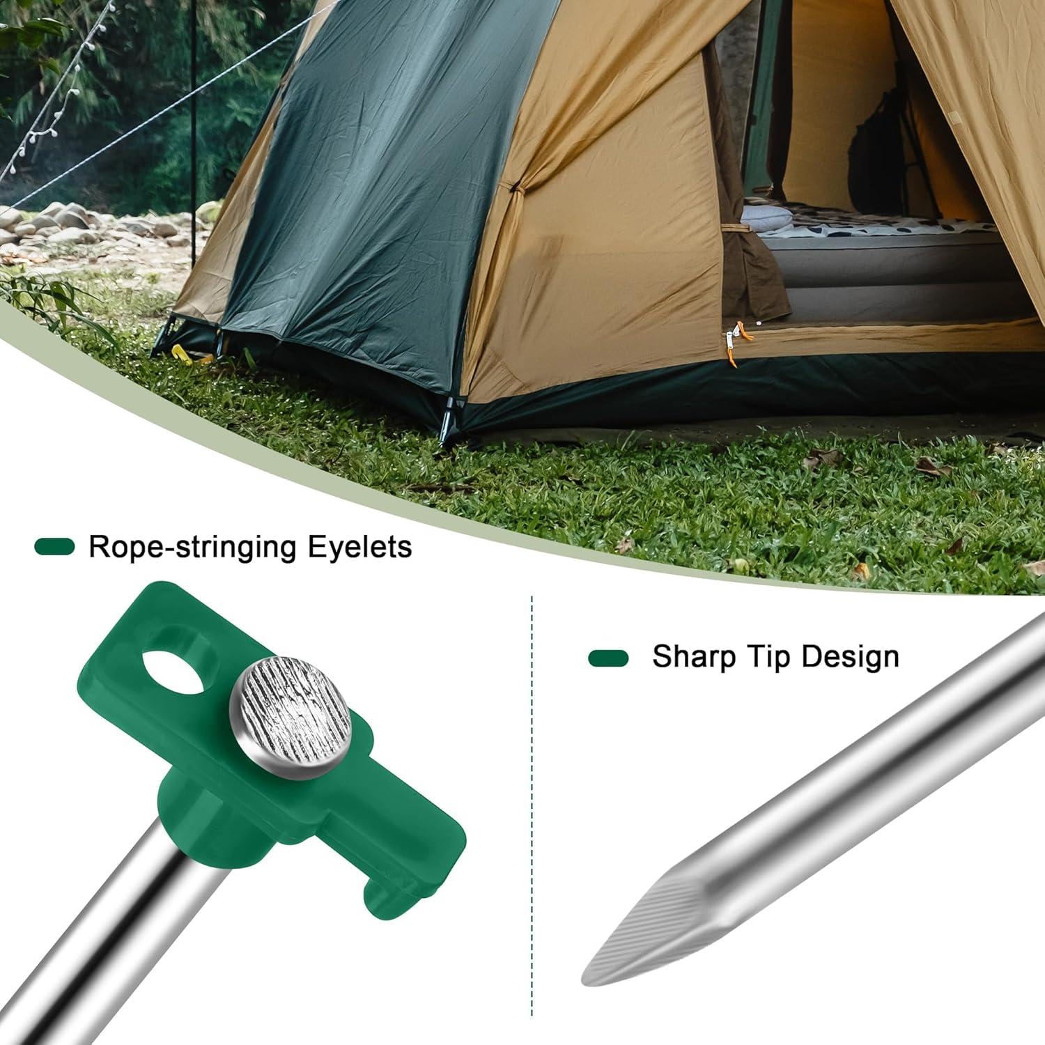 Estacas de Metal Aodaer 24 Piezas 26 cm para Tienda Verde