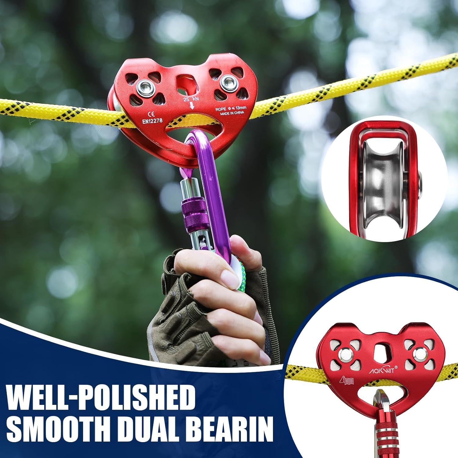 Polea de Tirolesa AOKWIT Doble 25KN Aluminio 10.5x8.2cm