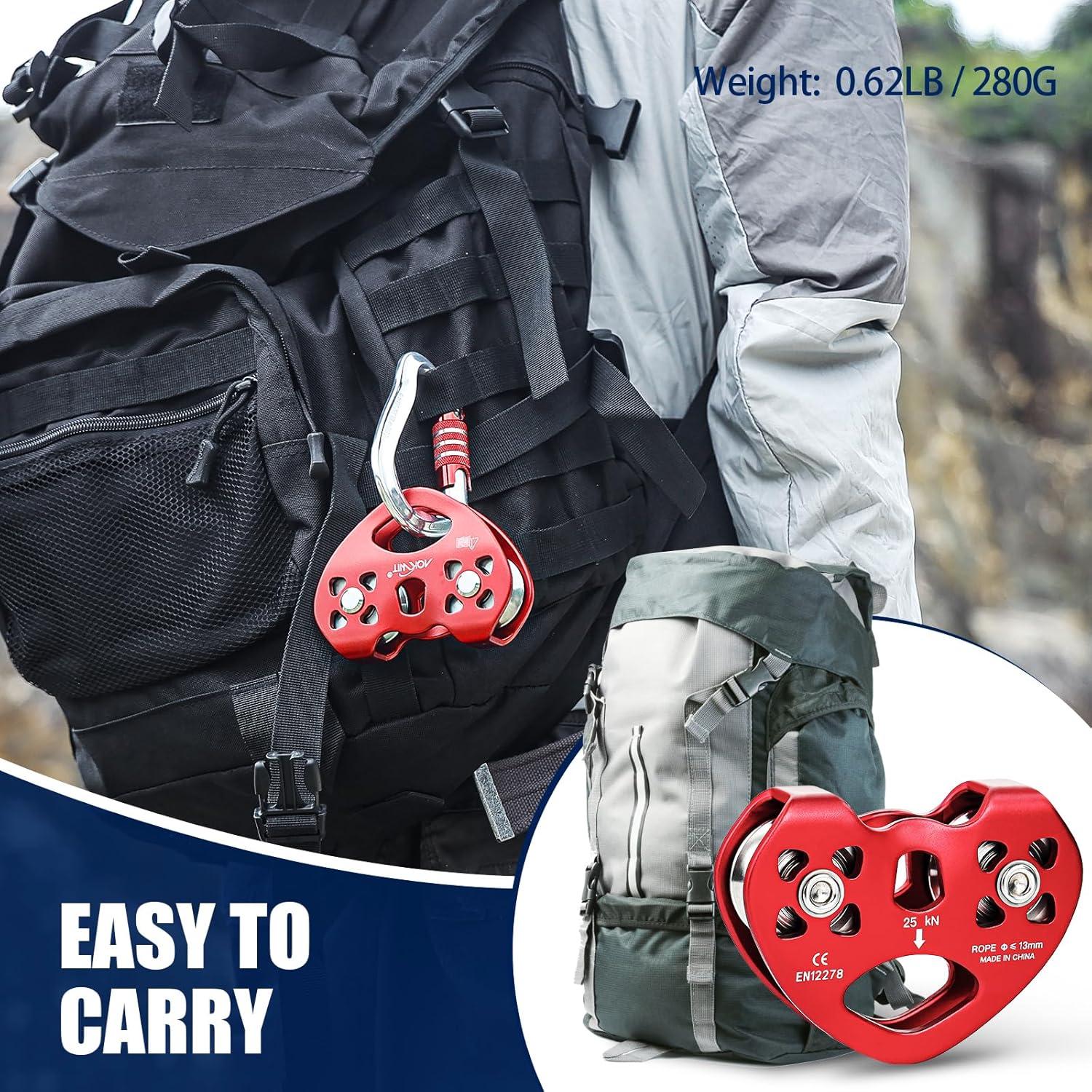 Polea de Tirolesa AOKWIT Doble 25KN Aluminio 10.5x8.2cm