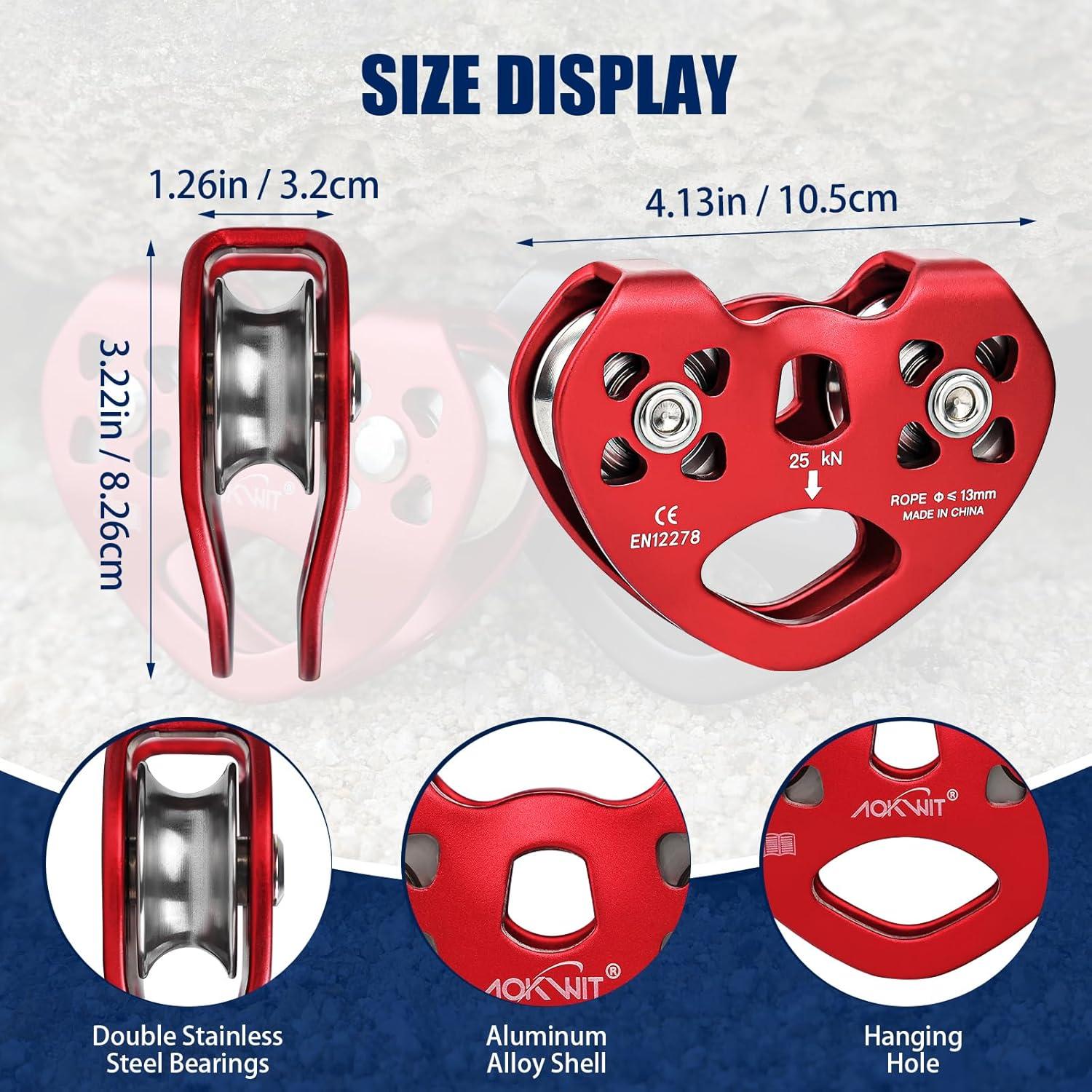 Polea de Tirolesa AOKWIT Doble 25KN Aluminio 10.5x8.2cm
