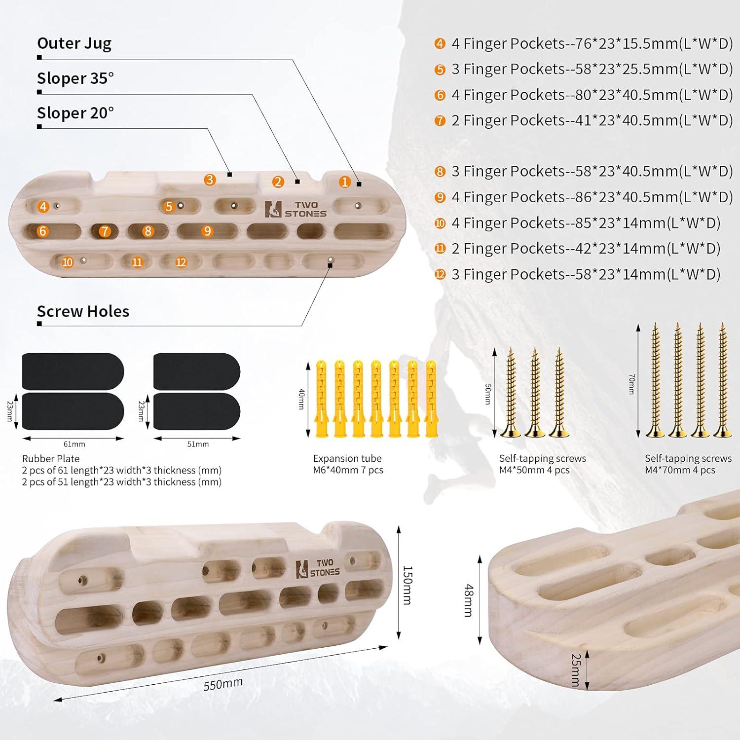 Tabla de Escalada TWO STONES Hangboard Madera Natural Entrenamiento