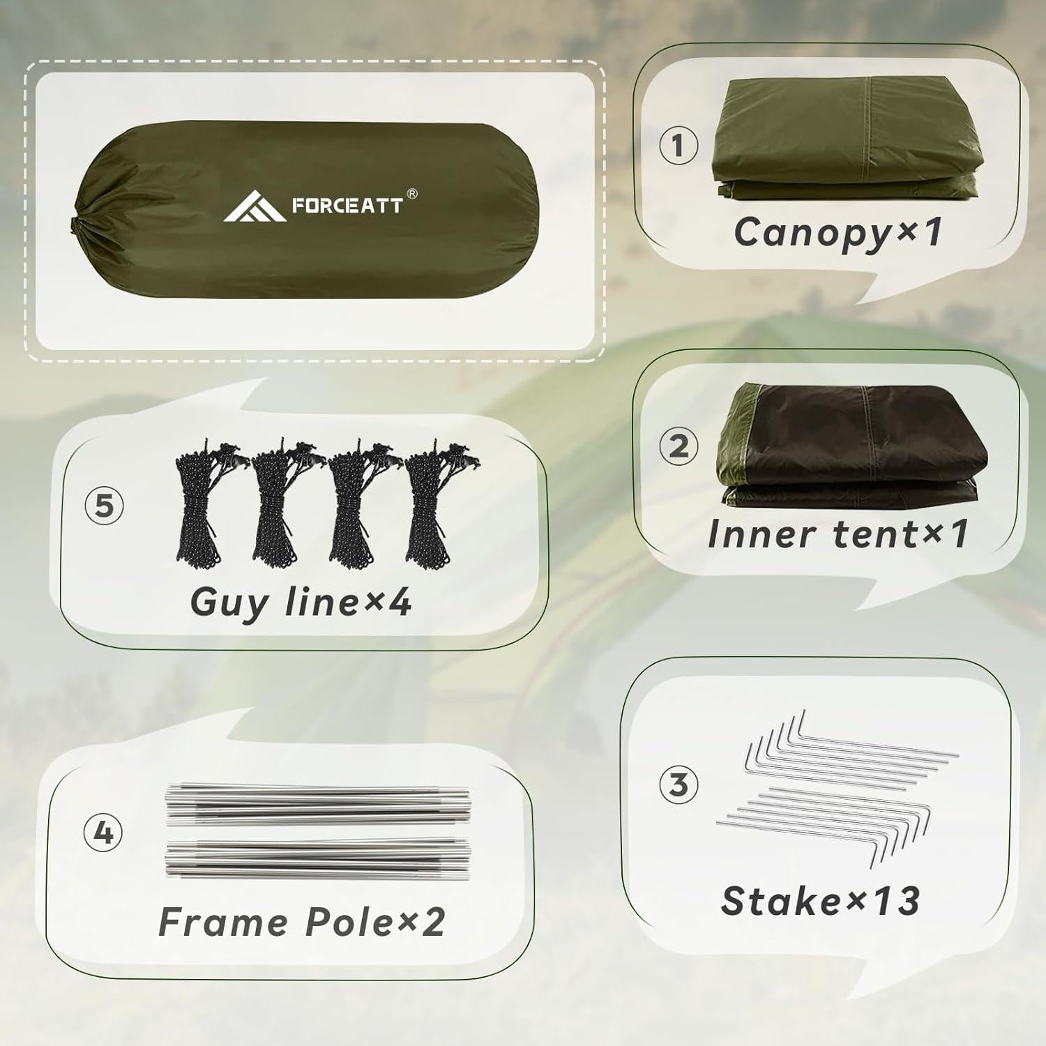 Carpa Forceatt 2 Personas Verde Militar Impermeable