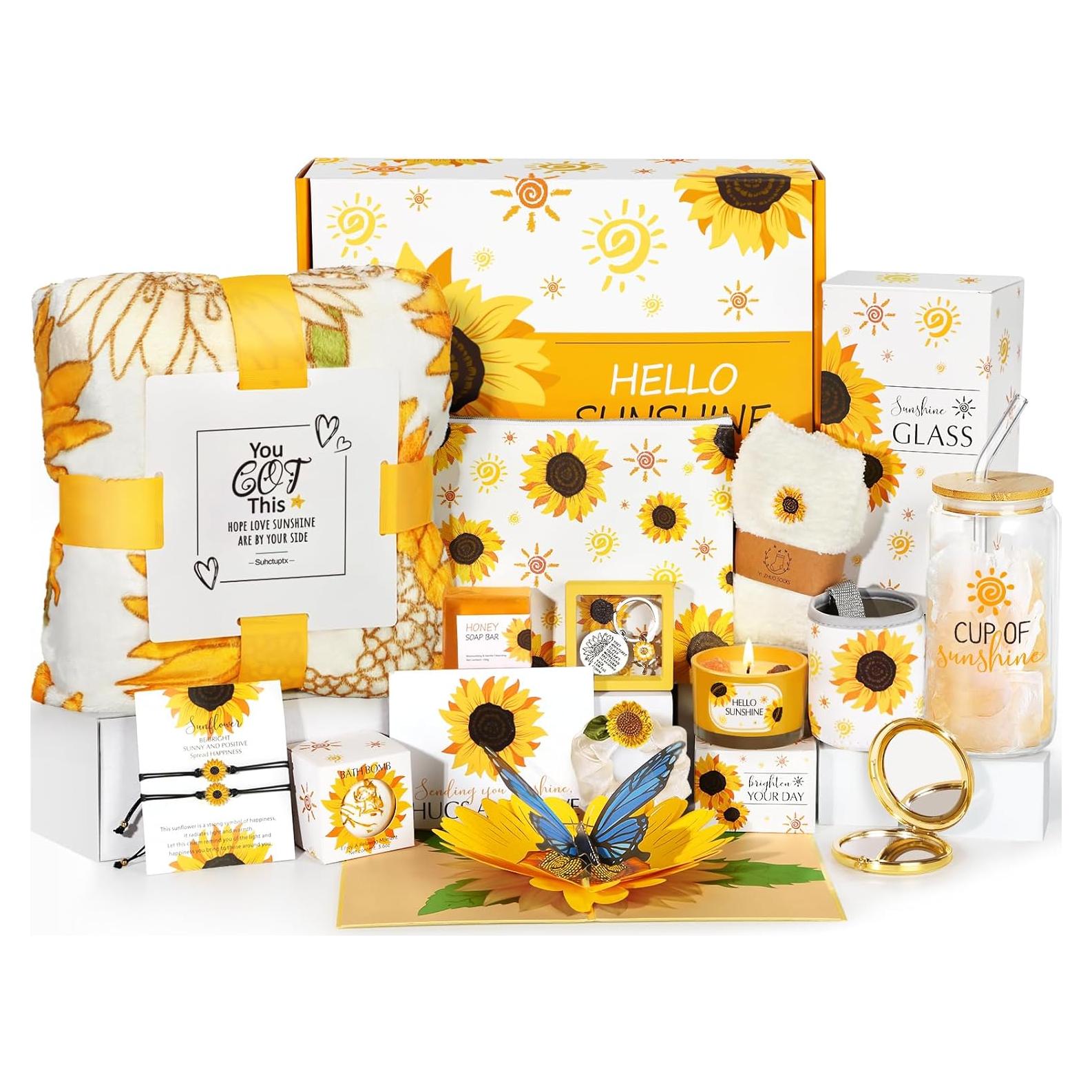 Cesta de Regalos de Girasol para Mujeres - 15 Piezas de Cuidado Personal