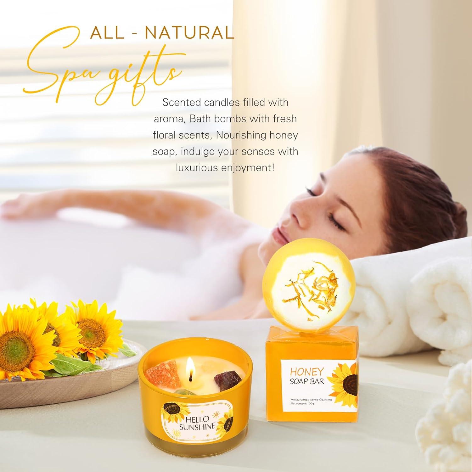 Cesta de Regalos de Girasol para Mujeres - 15 Piezas de Cuidado Personal