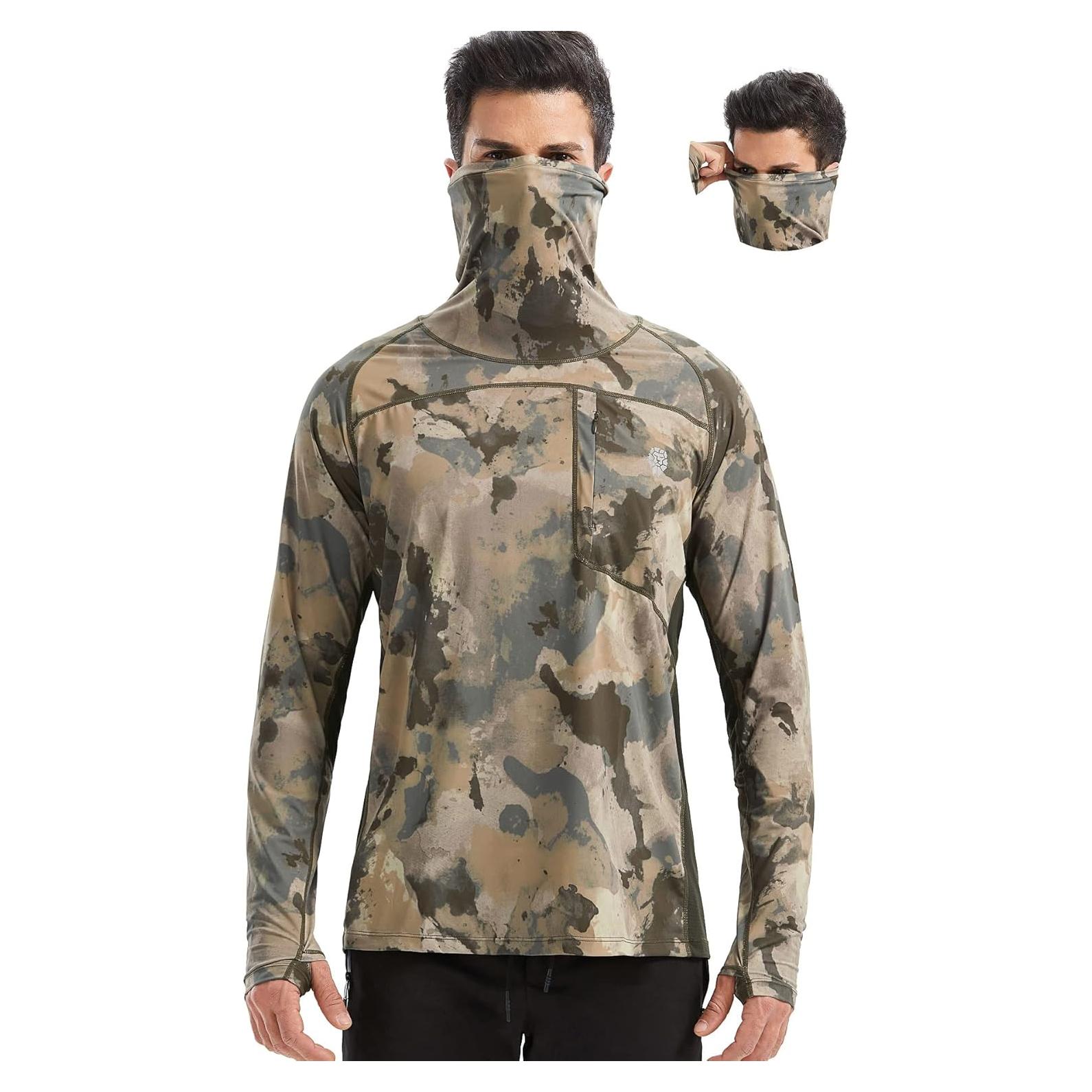 Camisa con Capucha Solar UPF 50+ para Hombre PIQIDIG Camo Verde