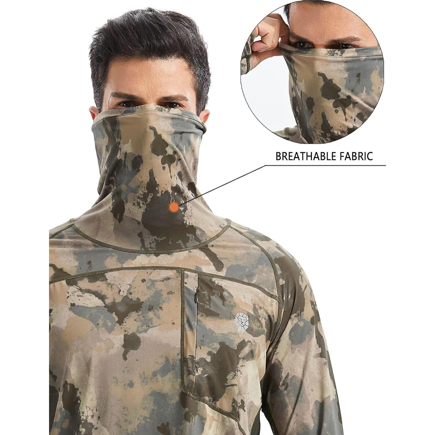 Camisa con Capucha Solar UPF 50+ para Hombre PIQIDIG Camo Verde