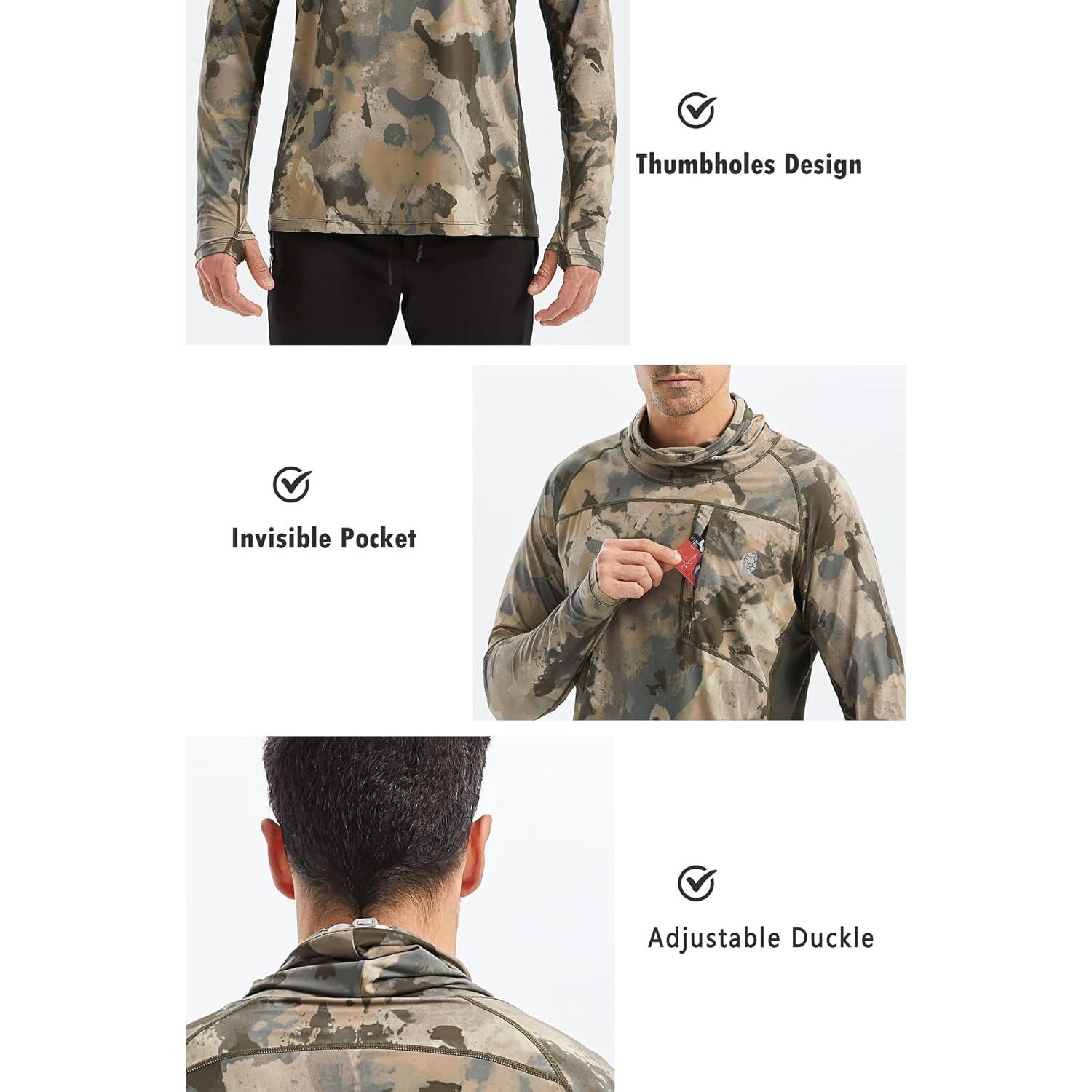 Camisa con Capucha Solar UPF 50+ para Hombre PIQIDIG Camo Verde