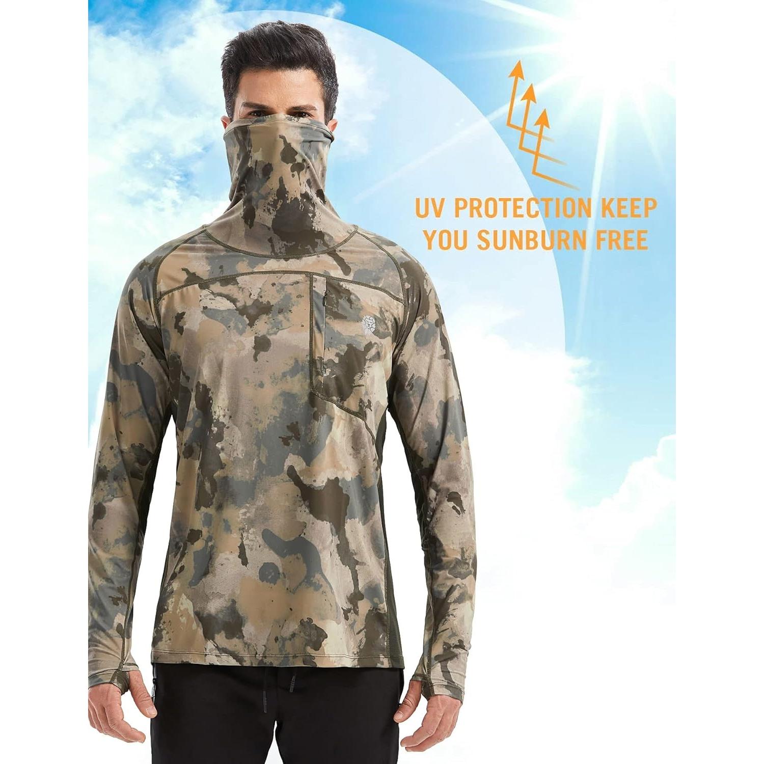 Camisa con Capucha Solar UPF 50+ para Hombre PIQIDIG Camo Verde