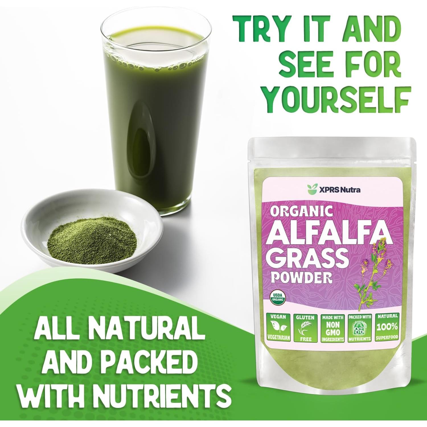 Polvo de Alfalfa Orgánico XPRS Nutra 113.4g - Suplemento Vegano