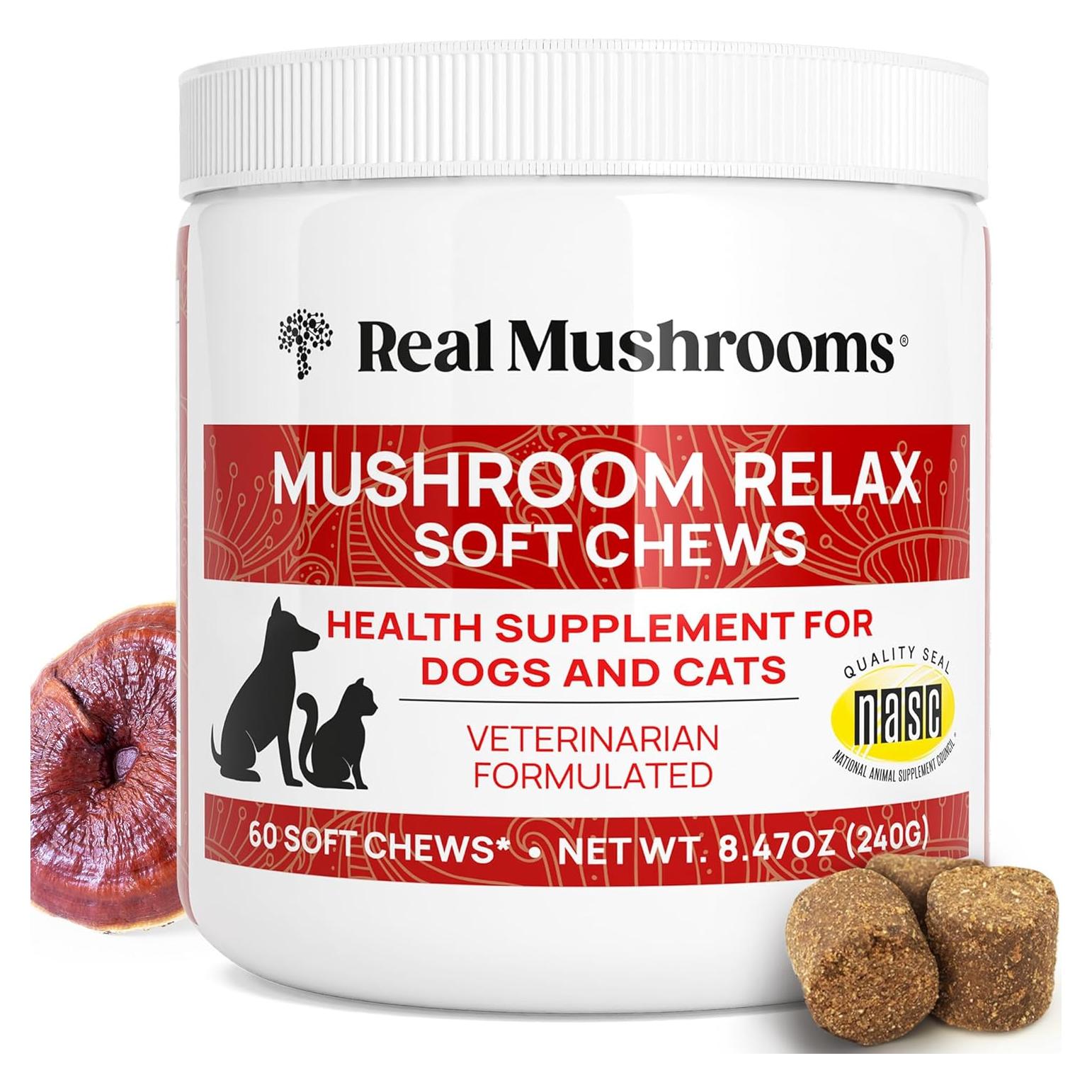 Masticables Calmantes Real Mushrooms para Perros y Gatos - 240g